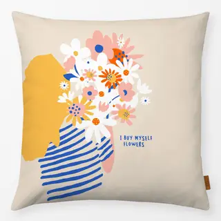 Kissen I buy myself flowers - beige