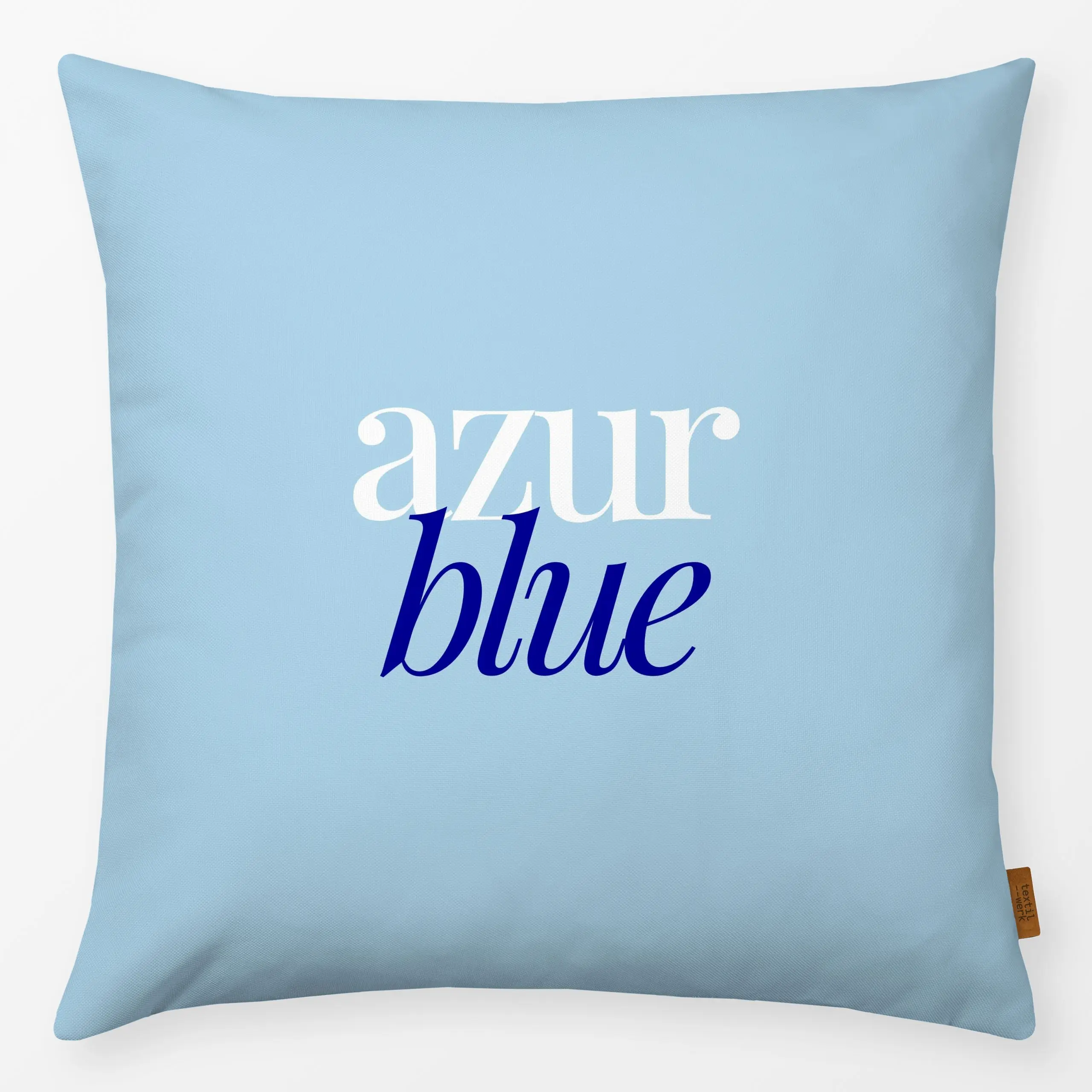 Kissen Azur Blue - Sommer, Sprüche & Schriftzüge, Reise - von „By Anna Sienna"; Meer, See, blau, typografie, Color, Typograp...