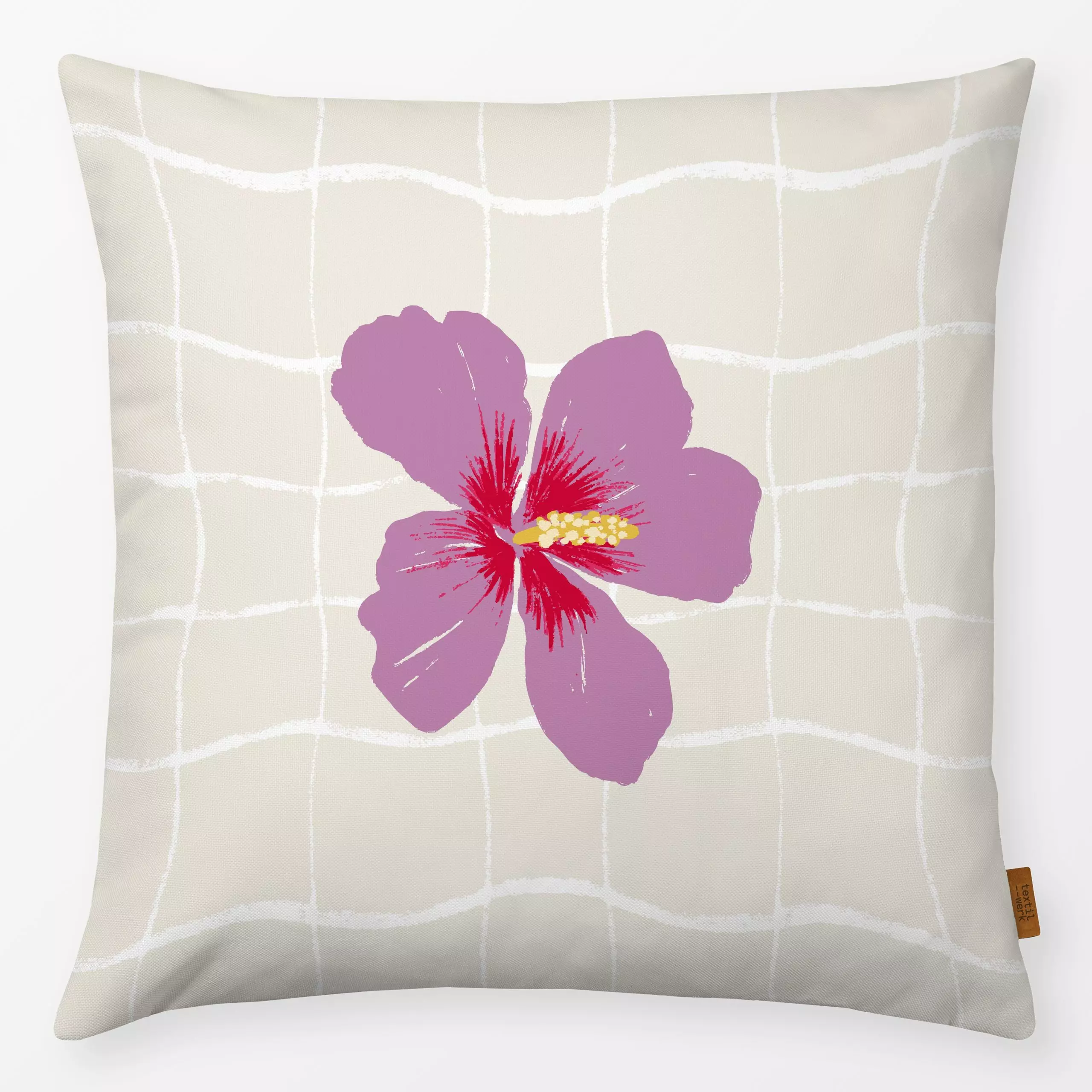 Kissen cool Hibiskus lila creme - Sommer, Symbole & Muster, Pflanzen & Botanik - von „Katrin Graff"; Blumen, Blüten, Strand,...