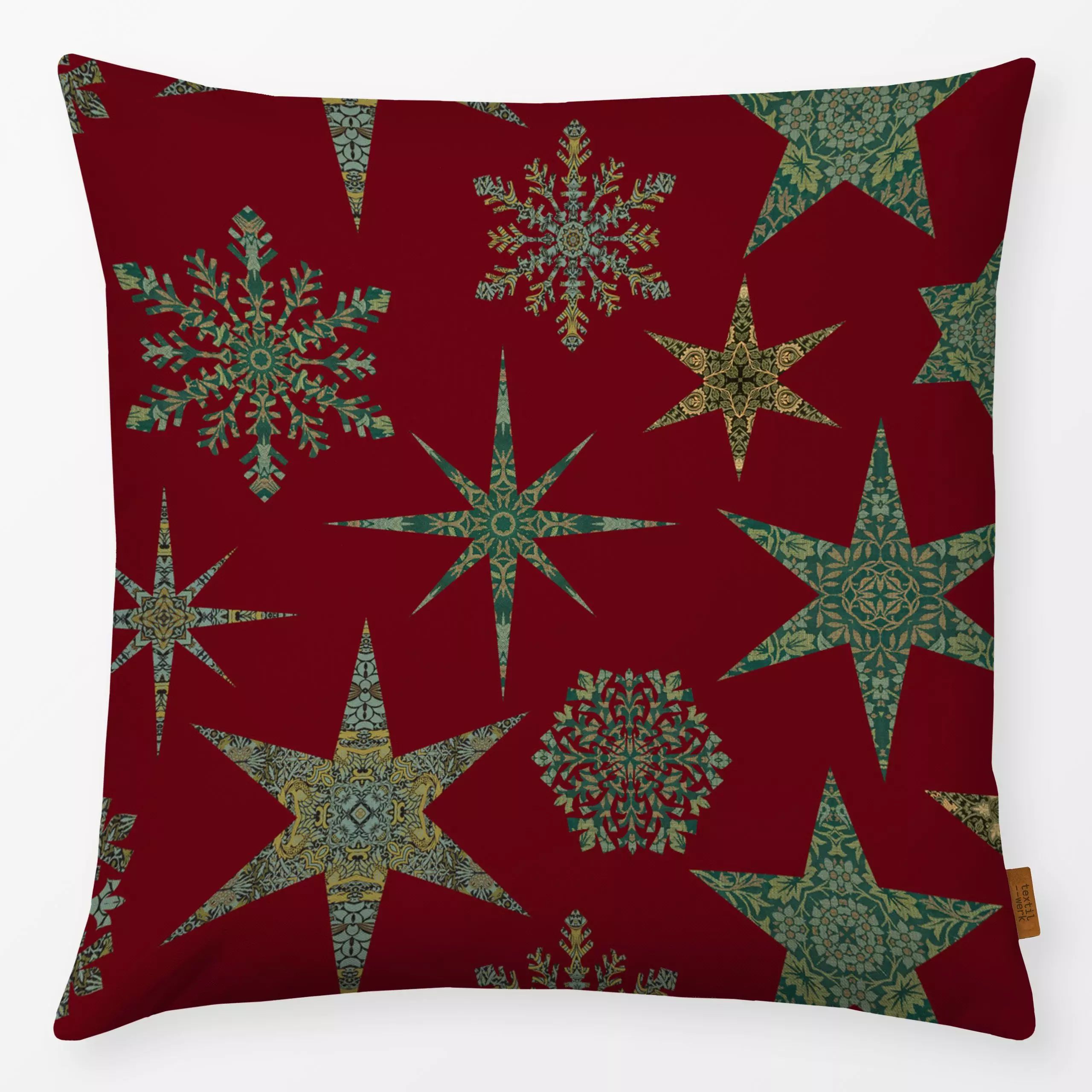 Kissen Vintage Muster Christmas red - Weihnachten, Retro & Vintage - von „Andrea Haase"; Retro, Schneeflocken, Sterne, Weihn...