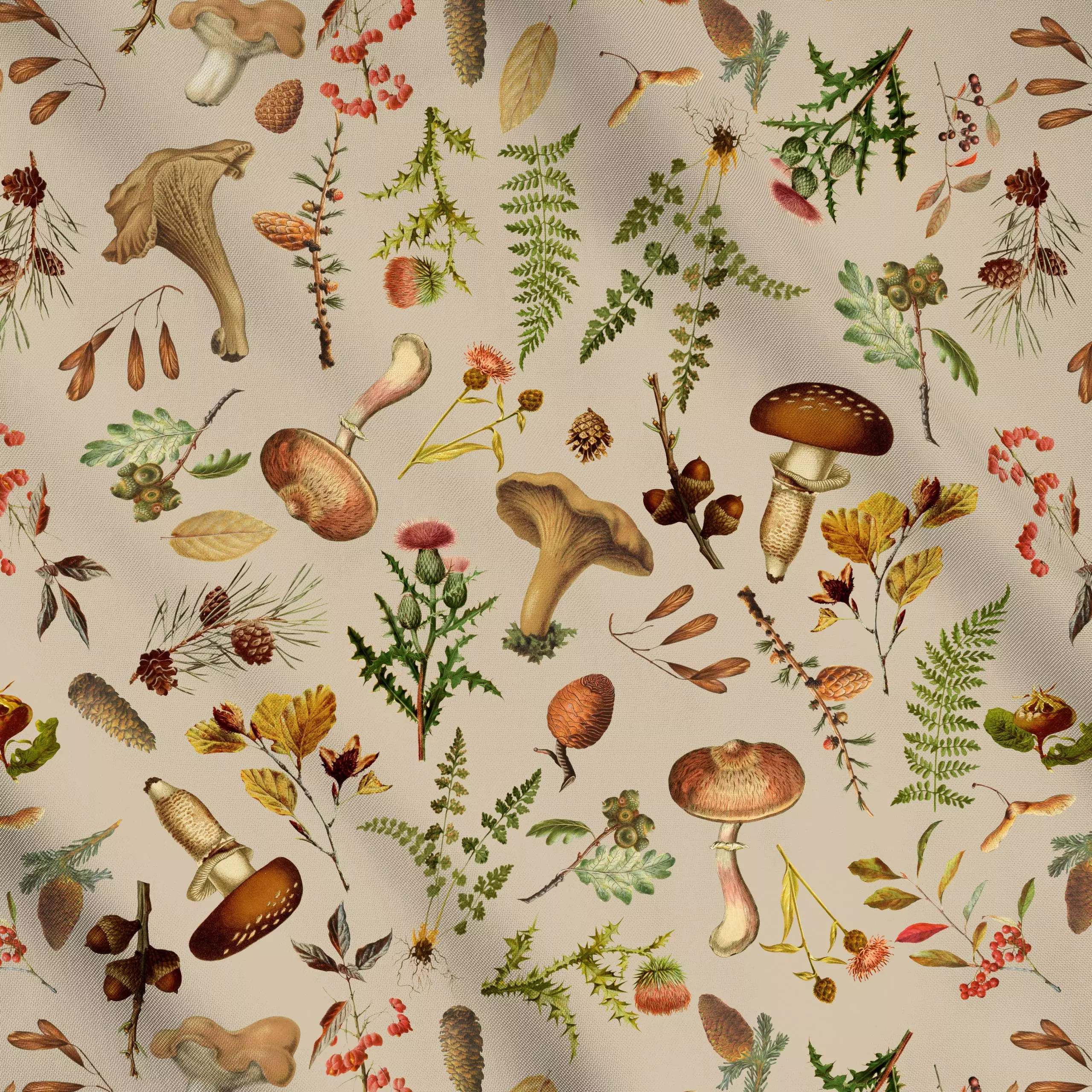 Meterware Herbst Wald Sand - Blumen & Florales, Retro & Vintage - von „Uta Naumann"; Blätter, Zweige, vintage, klassisch, He...
