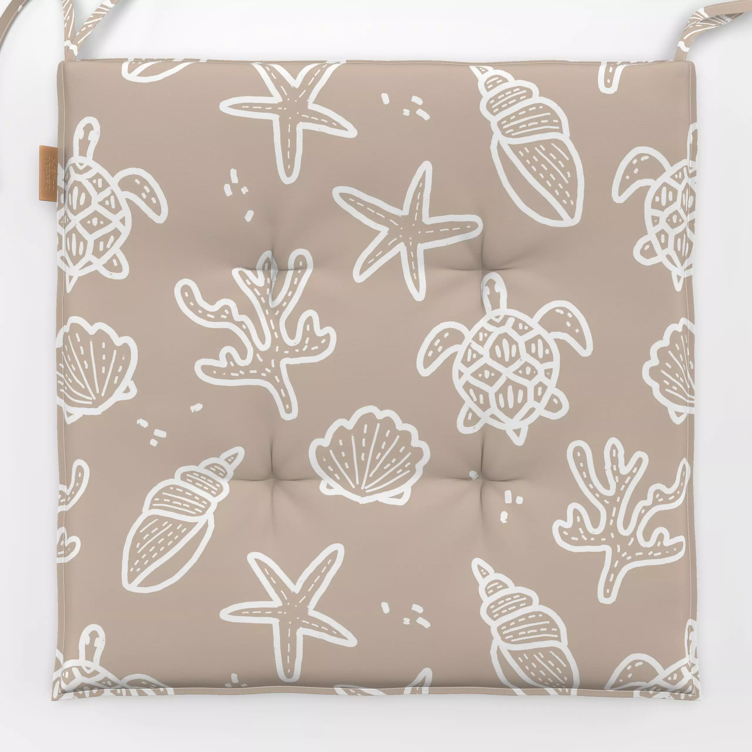 Sitzkissen Allover ocean beige - Natur & Landschaft, Sommer - von „Kruth Design"; Muster, Meer, Sommer, Muscheln, Schildkroe...