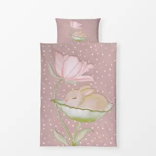 Bettwäsche Baby Hase Pünktchen Blume Rosa