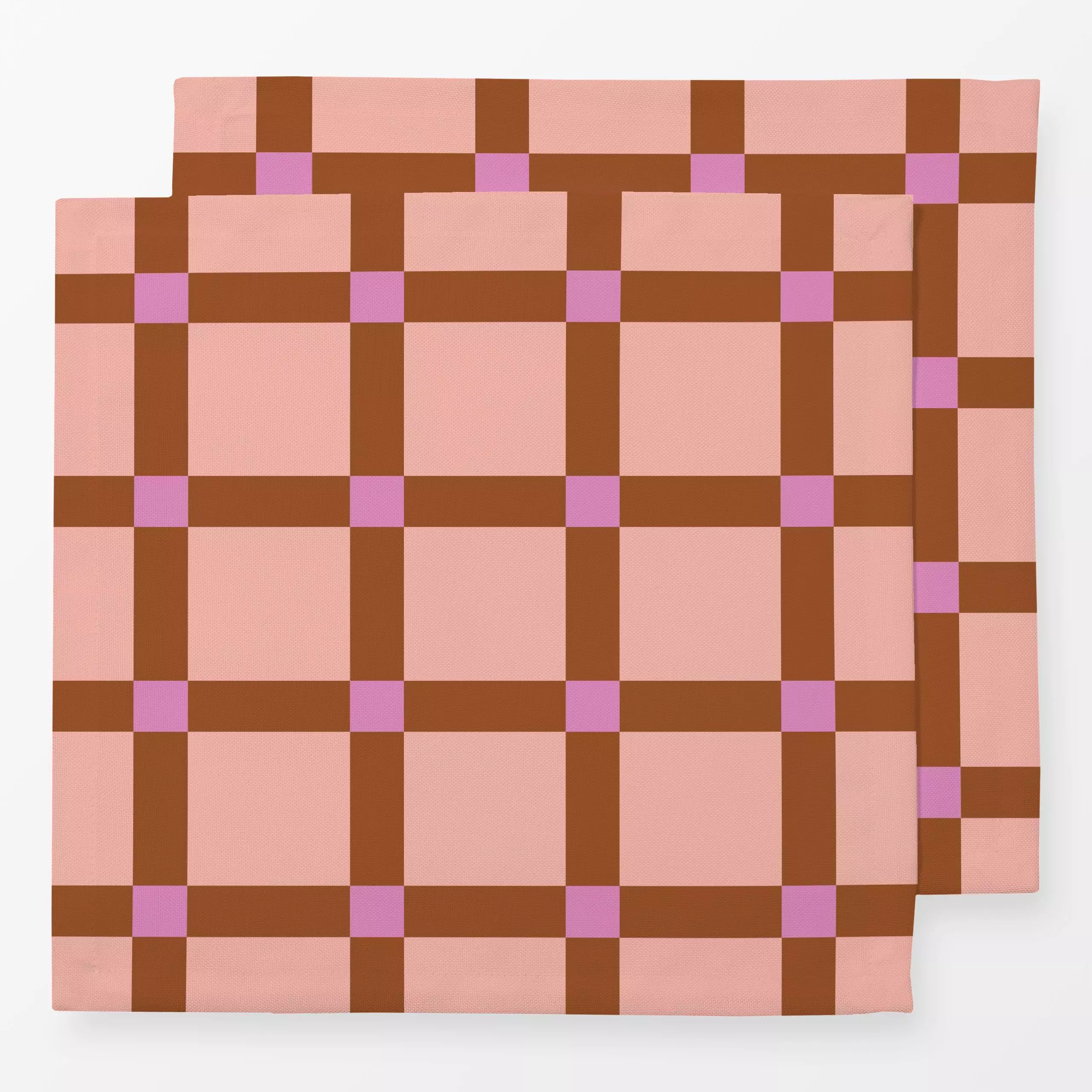 Servietten Karo Lachs Braun Pink - Herbst, Symbole & Muster - von „Julia Schumacher"; rosa, Karo, Karos, kariert, Picknick, ...