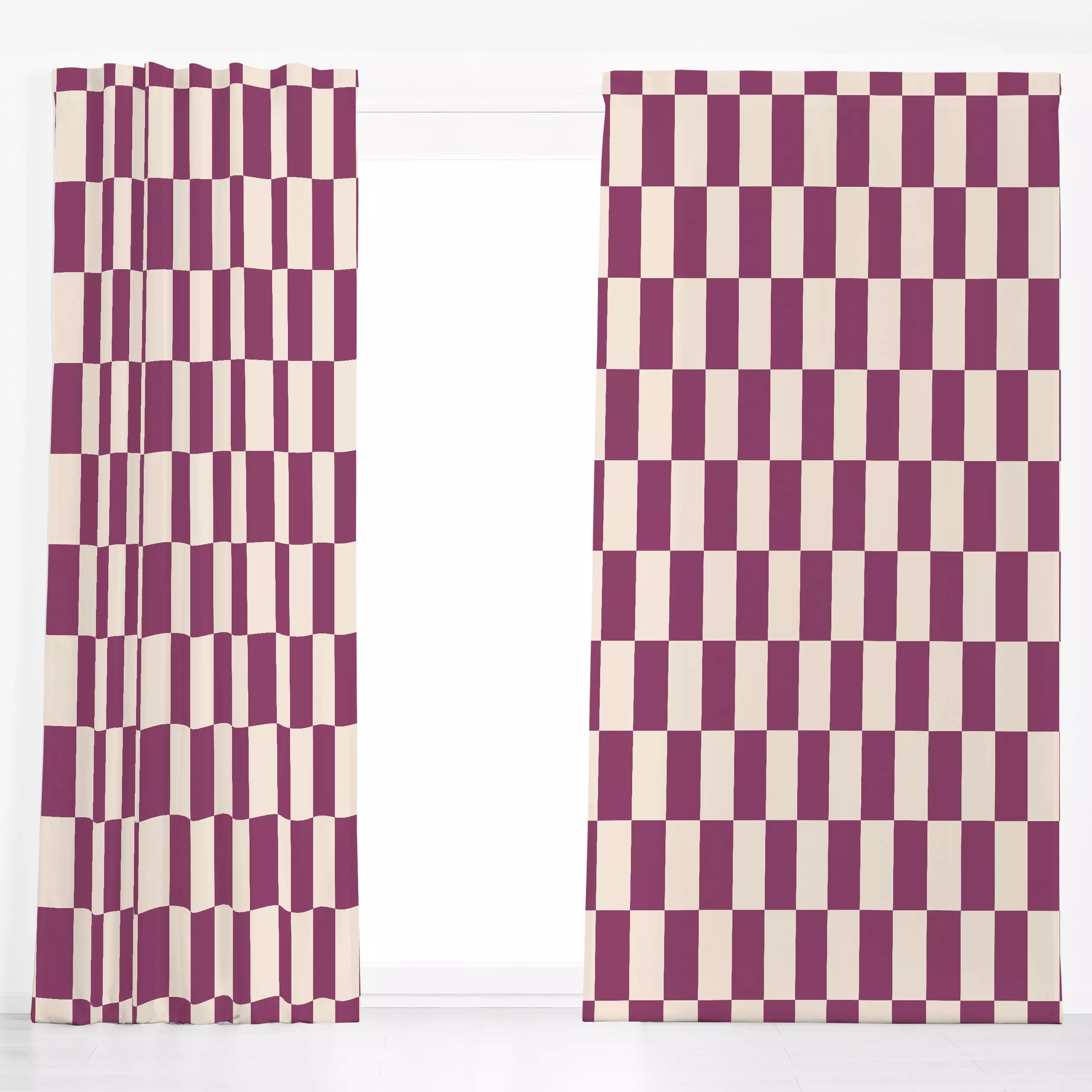 Dekovorhang MOM Pattern Karo Berry - Symbole & Muster - von „Studio ROSAGRAU“; Beeren, lila, Karos, checks, Streifenmuster, ...