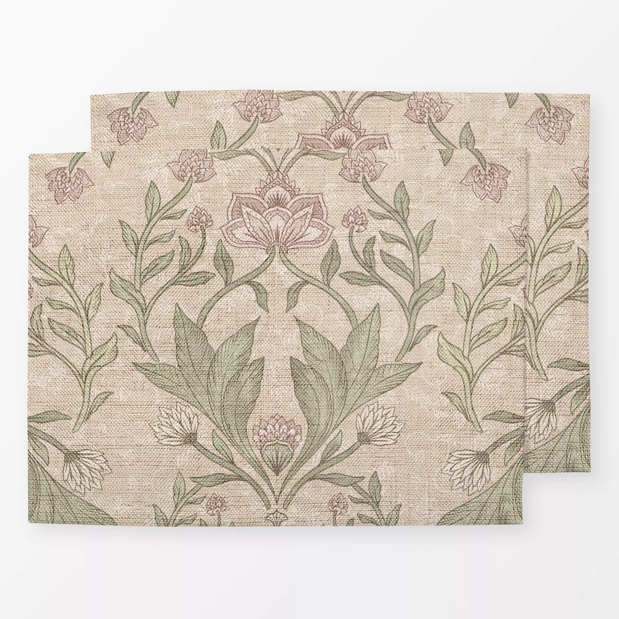 Tischset Rustic Floral damask beige - Blumen & Florales, Herbst, Pflanzen & Botanik - von „Bloomery Decor"; Blumen, beige, f...