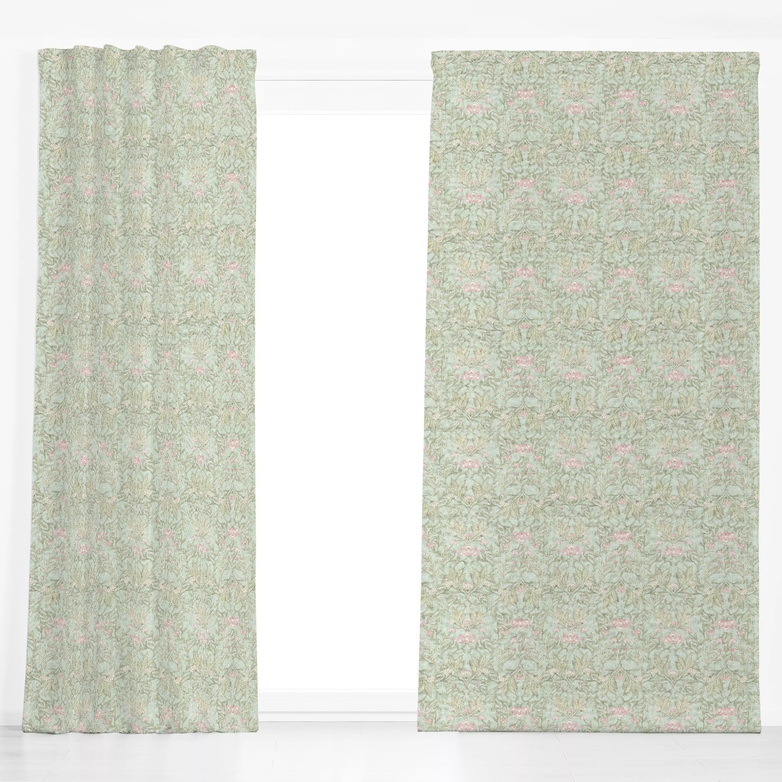 Dekovorhang William Morris blumen turkis - Blumen & Florales, Pflanzen & Botanik, Retro & Vintage - von „Bloomery Decor"; Bl...