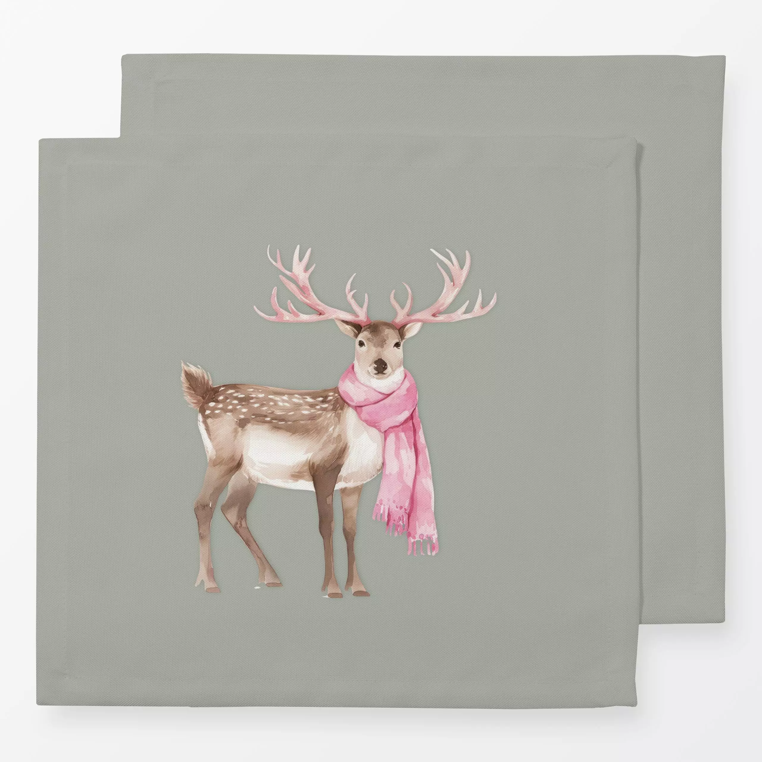 Servietten AlpenChic Hirsch mit Schal - Tiere, Winter - von „Monika Strigel"; Blaugrau, Weihnachten, niedlich, Winter, pink,...