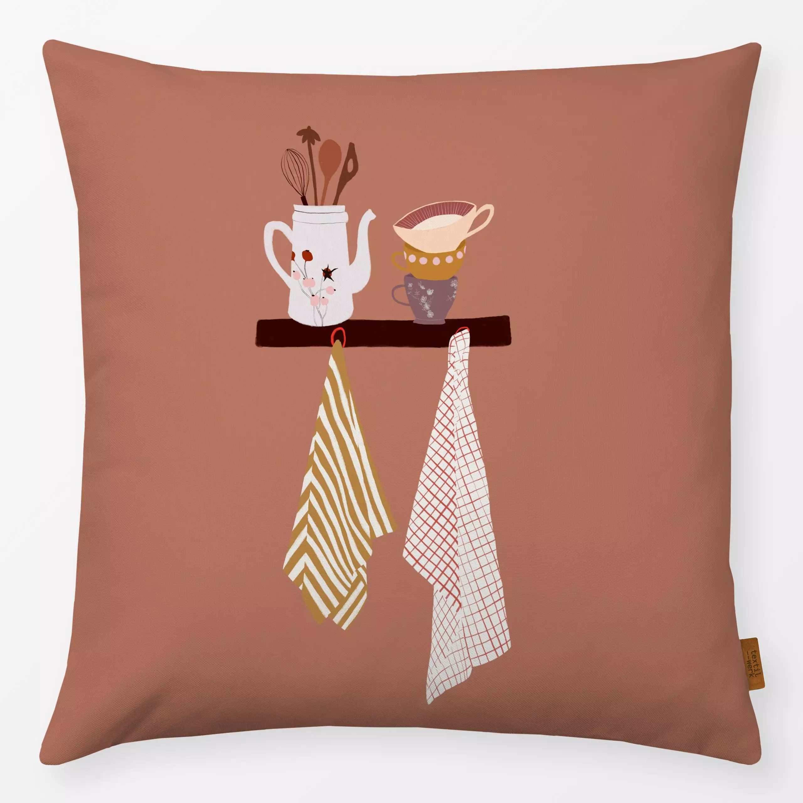 Kissen Küchenszene Kupfer - Herbst, Küche, Essen & Trinken - von „Sophie Augustin Illustration"; Herbst, Backen, Herbstdeko,...