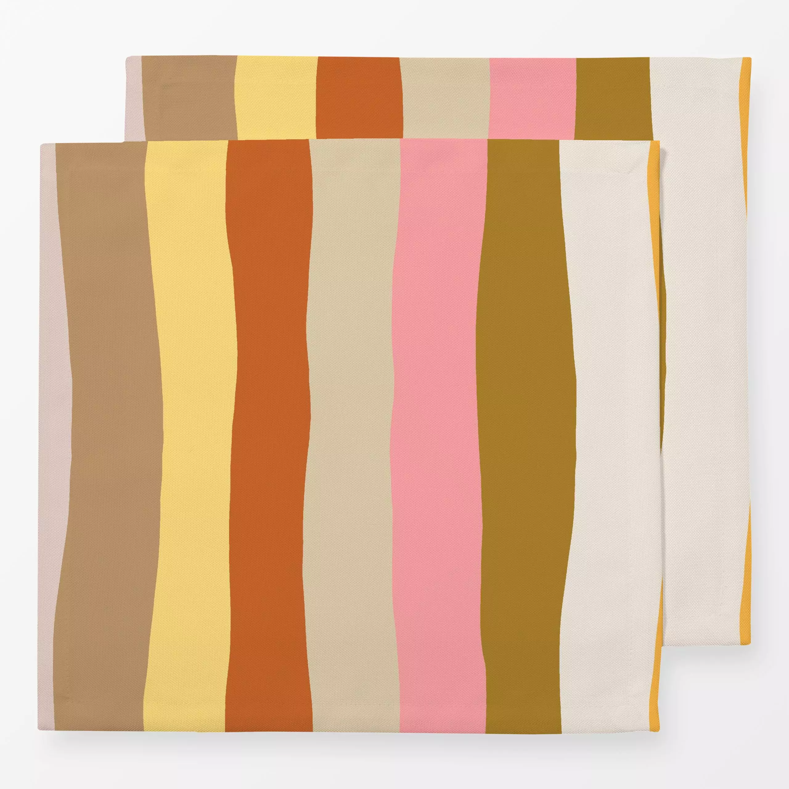 Servietten Multicolor Streifen Peach Gelb - Symbole & Muster - von „Studio Kesse"; Linien, Streifen, Sonne, Sommer, gestreif...