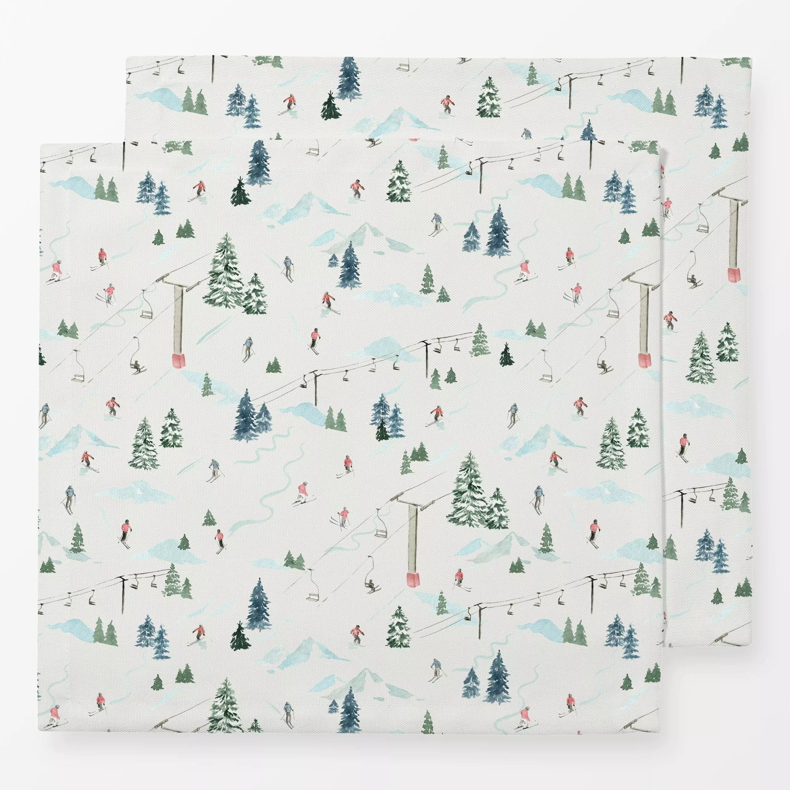 Servietten Skigebiet offwhite - Sport, Winter - von „Katrin Graff"; Bäume, Tannenbaum, Ski, Weihnachten, Winter, Berg, winte...