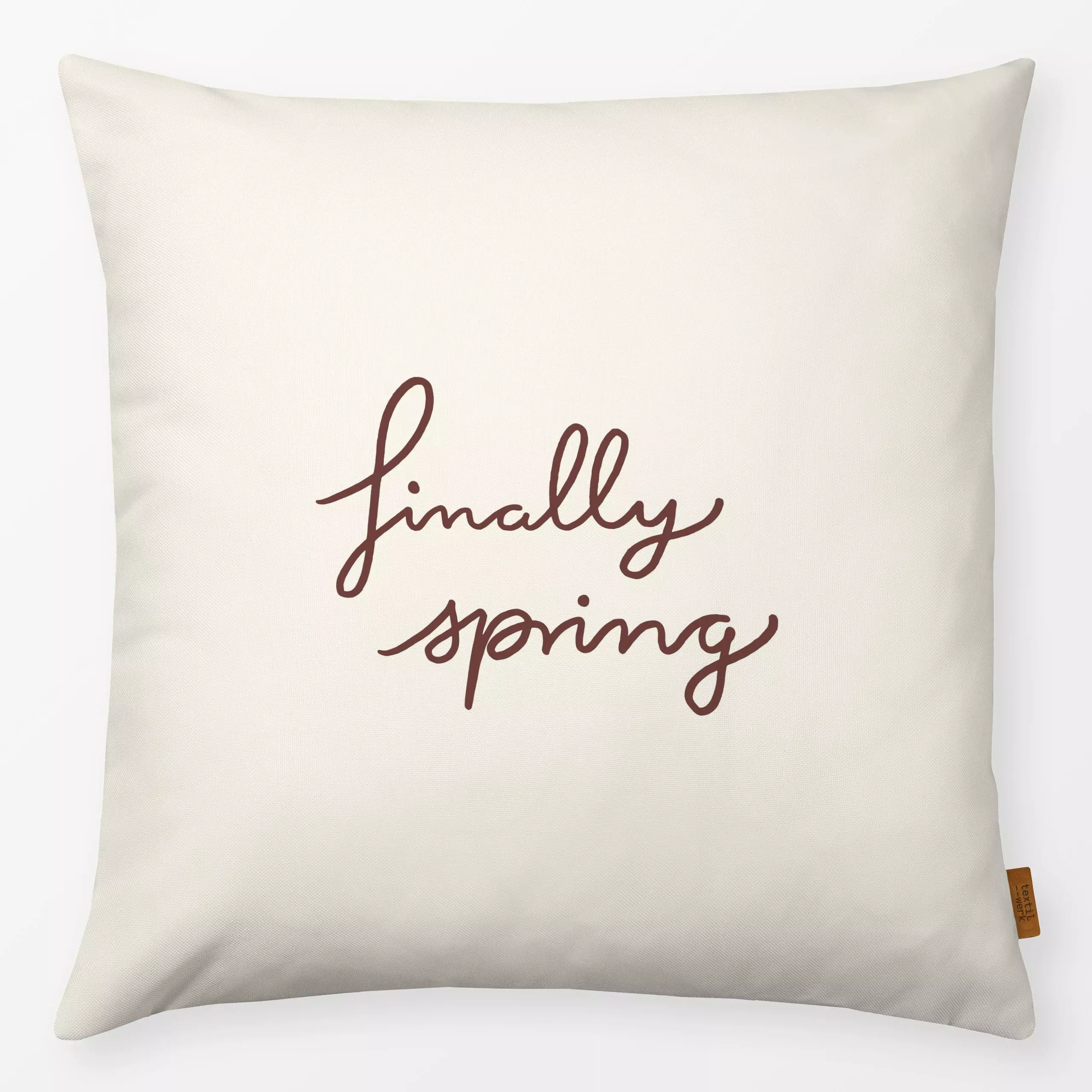 Kissen Frühling Spruch beige braun - Frühling, Sprüche & Schriftzüge - von „Kathrin Woo"; typografie, Spruchkissen, Letterin...