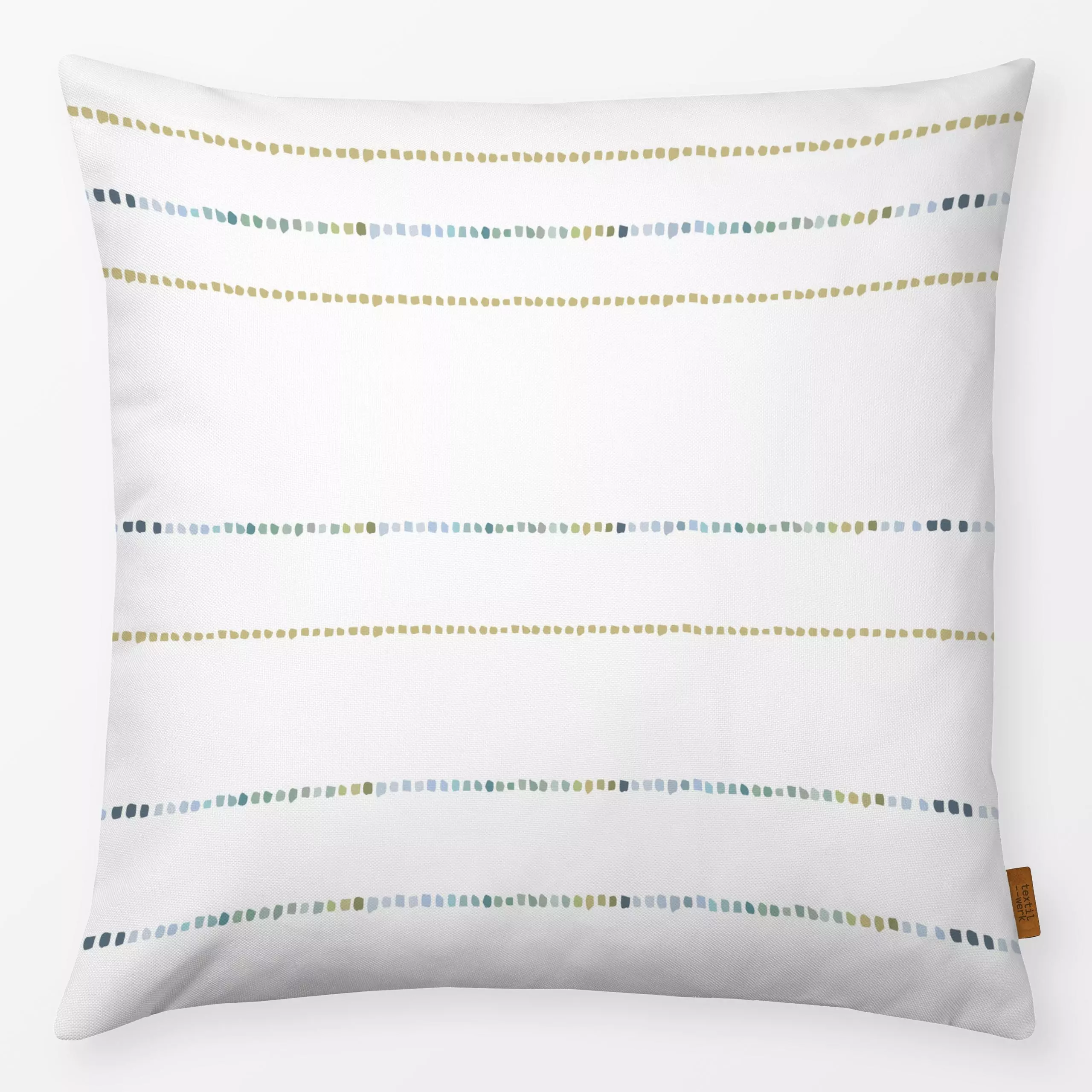 Kissen Sardinien Sommer Streifen - Sommer, Symbole & Muster - von „Alisa Knöß"; Punkte, Streifen, mediterran, gelb, Weiss, F...