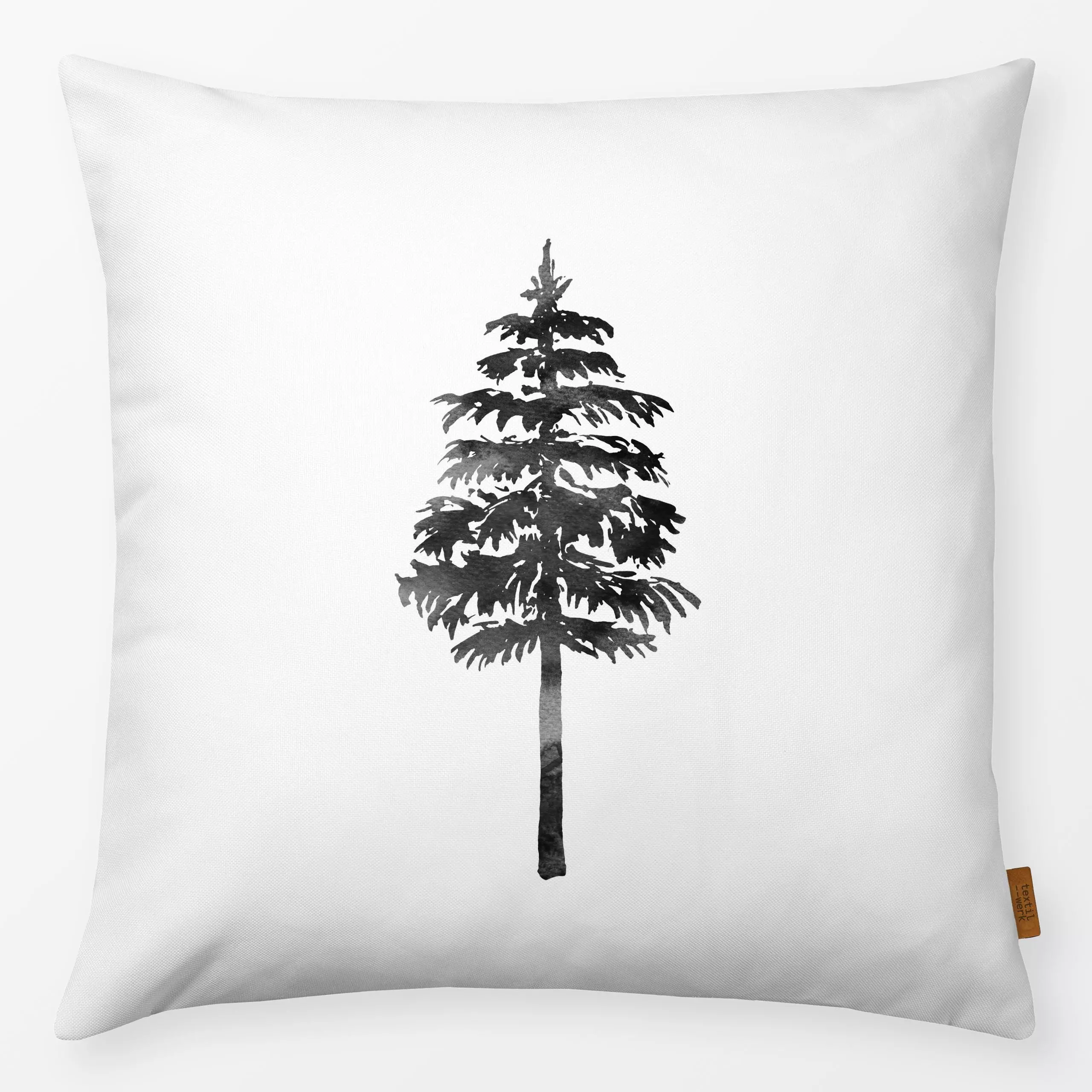 Kissen Black Ink Tree - Winter, Pflanzen & Botanik - von „Karen Menzenbach"; Tusche, Bäume, Merry Christmas, Tannenbaum, Wei...