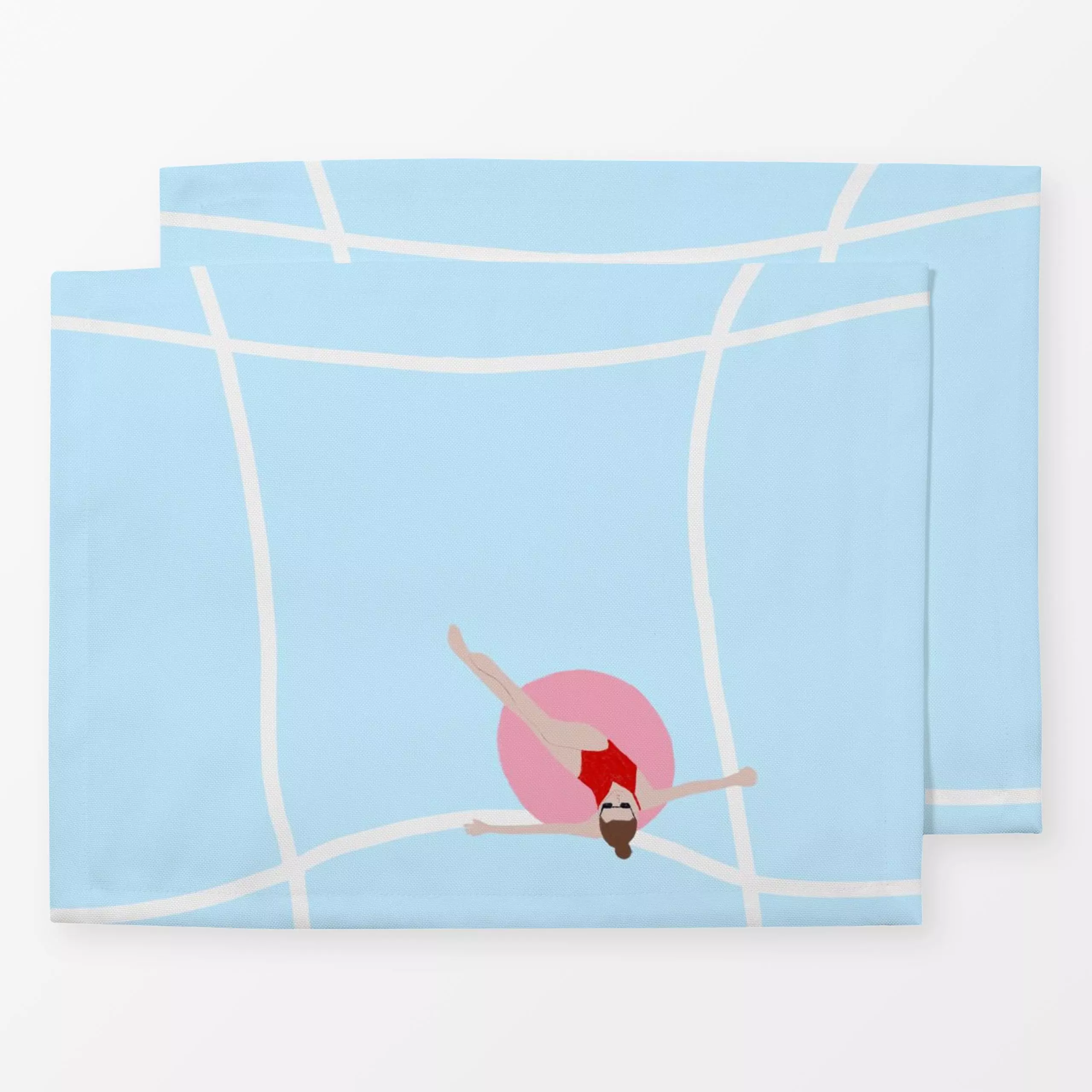 Tischset Poolszene Schwimmringe - Sommer, Symbole & Muster - von „Sophie Augustin Illustration"; Wasser, Schwimmen, Sommer, ...