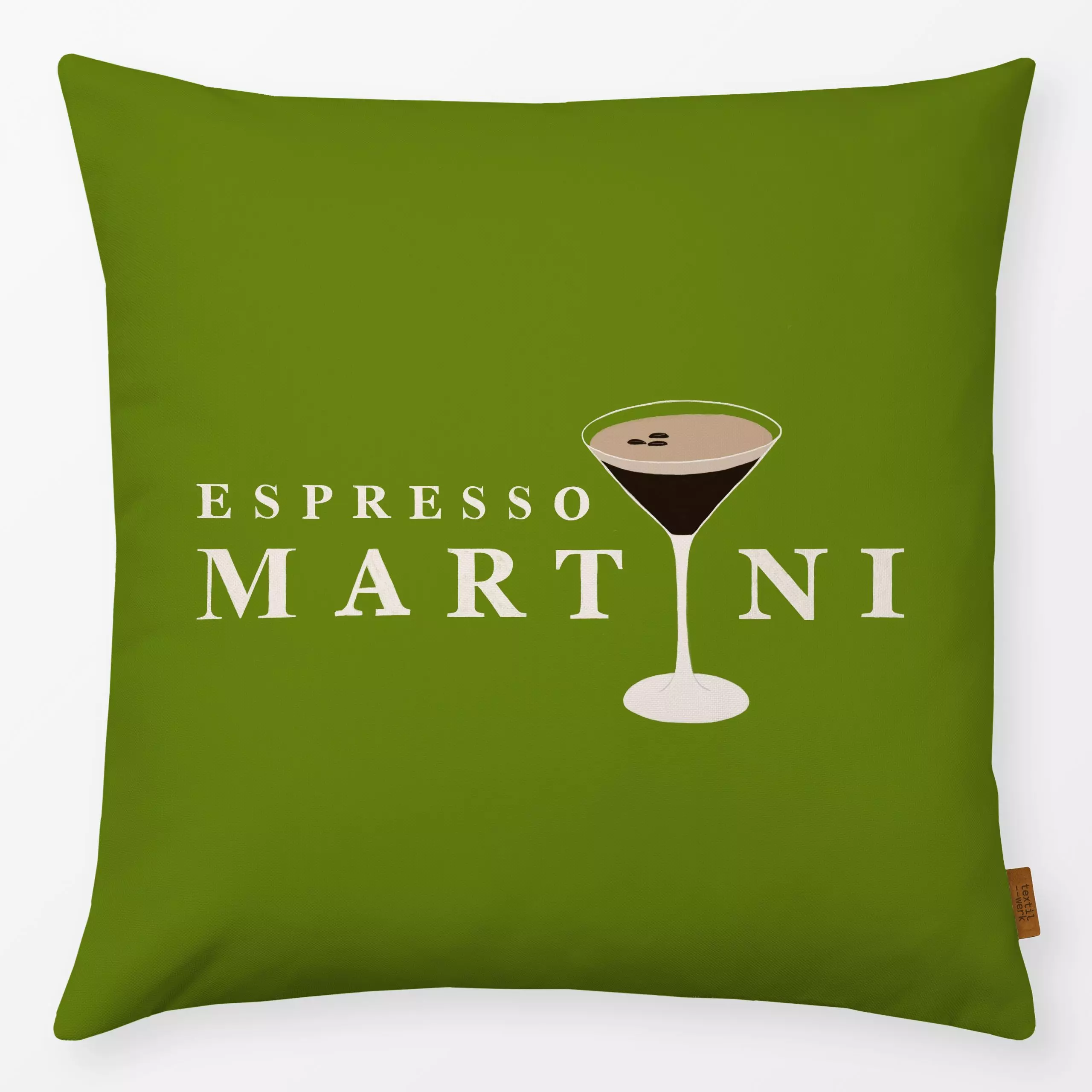 Kissen Espresso Martini Typo Grün - Sprüche & Schriftzüge, Küche, Essen & Trinken - von „Sophie Augustin Illustration"; typo...