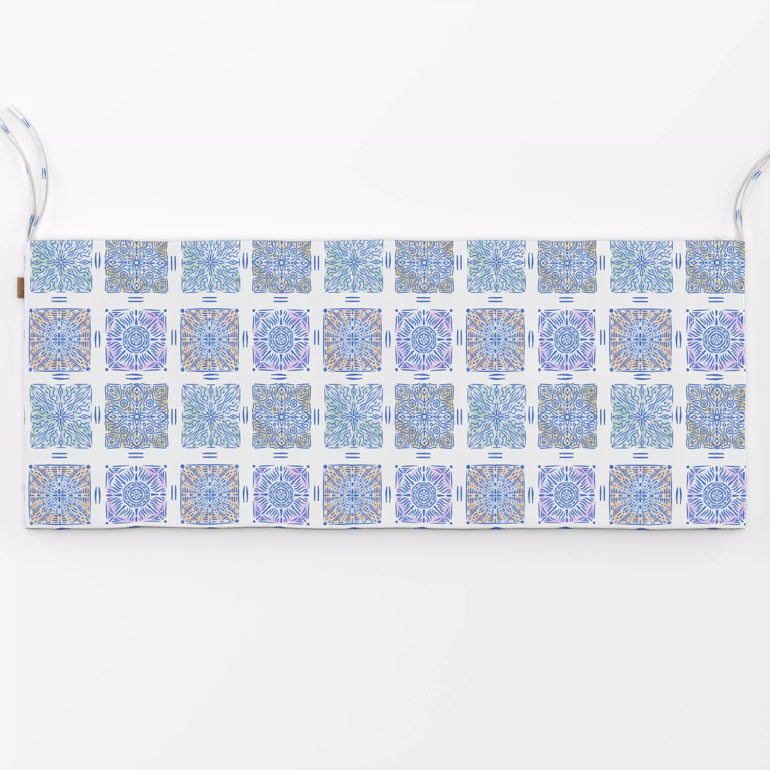 Bankauflage Mediterranean Tiles Blue - Symbole & Muster - von „Patries Elisabeth"; Sommer, Weiss, mediterranean, azulejo, Mi...