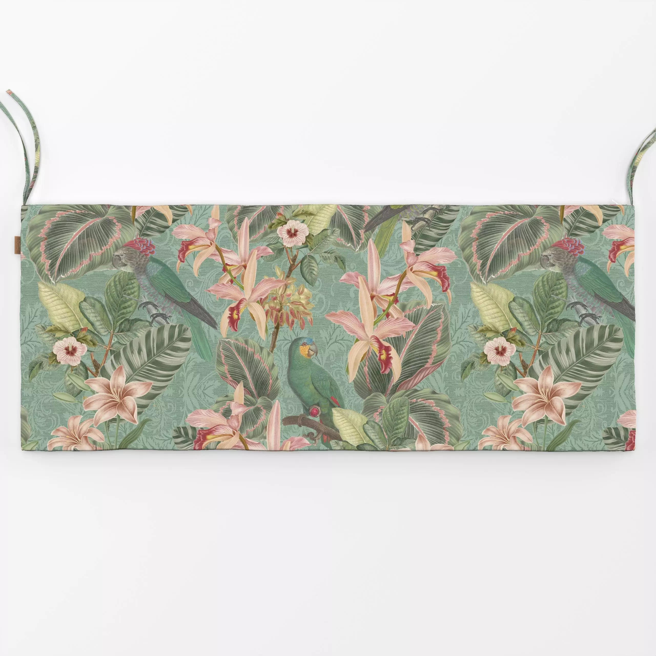 Bankauflage Dschungel Tropenvogeln Turkis - Blumen & Florales, Tiere - von „Bloomery Decor"; Papagei, exotisch, Botanisch, v...