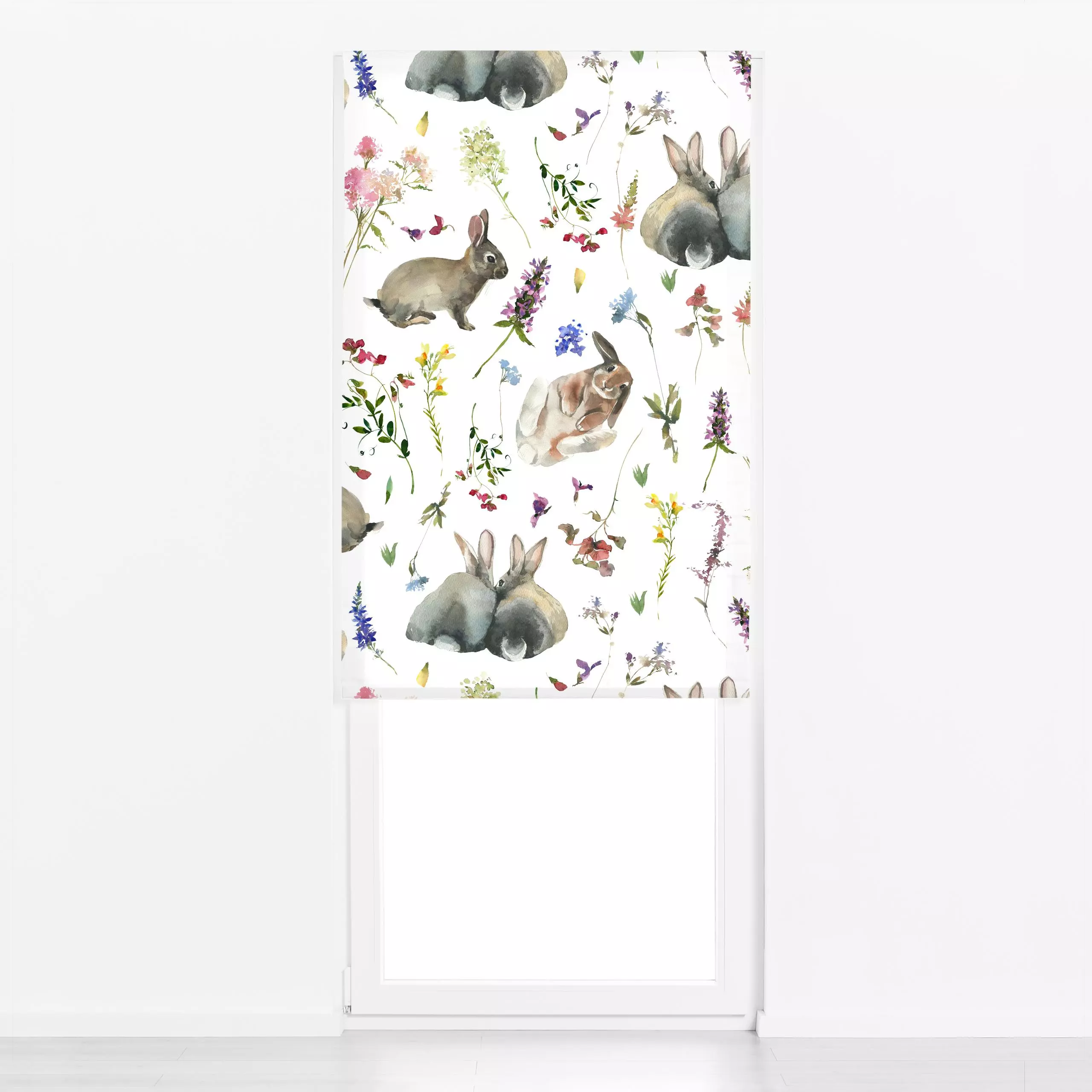 Raffrollo Osterhasen und Wildblumen - Blumen & Florales, Frühling - von „Uta Naumann"; boho, Blumen, Blüten, Wildblumen, Hyg...