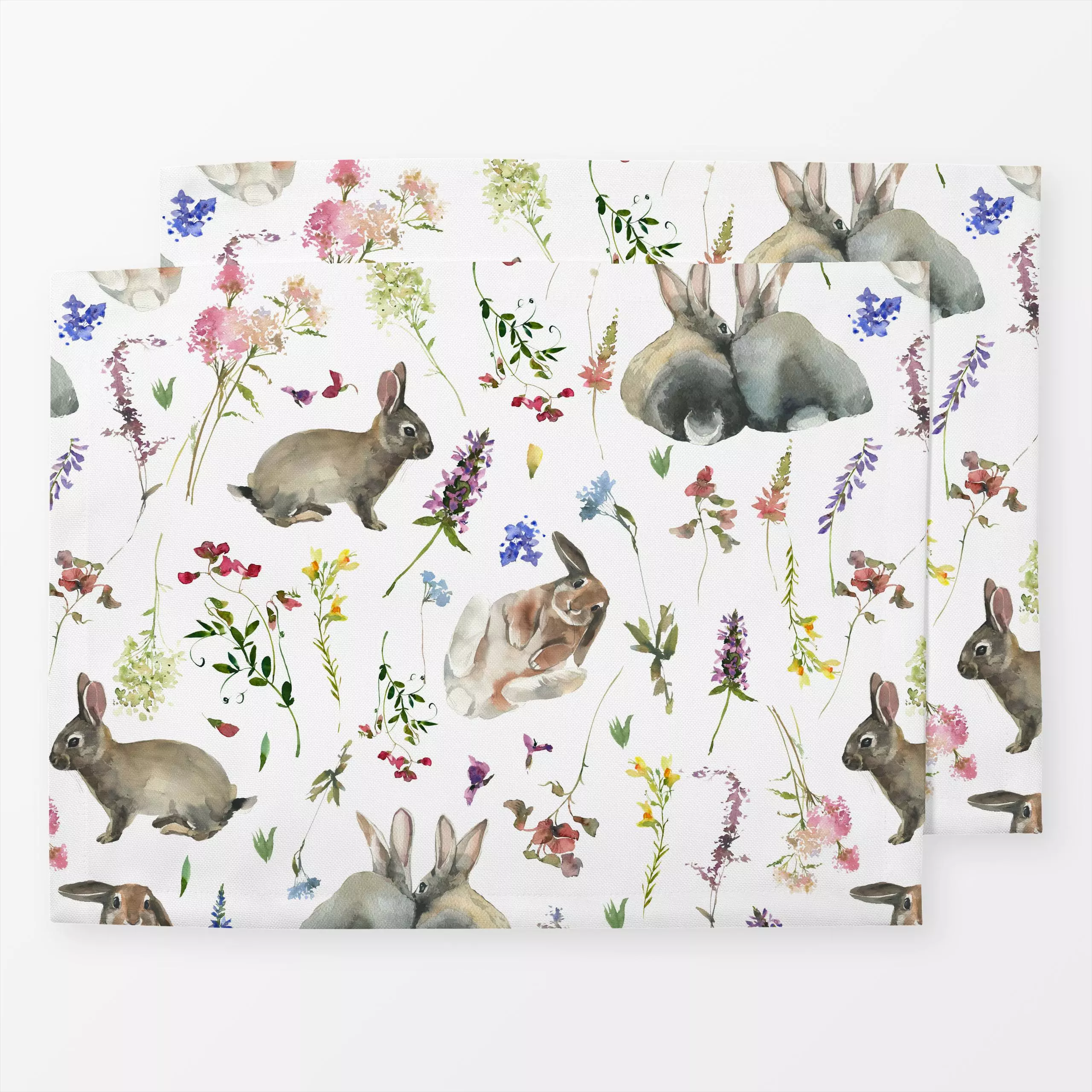 Tischset Osterhasen und Wildblumen - Blumen & Florales, Frühling - von „Uta Naumann"; boho, Blumen, Blüten, Wildblumen, Hygg...