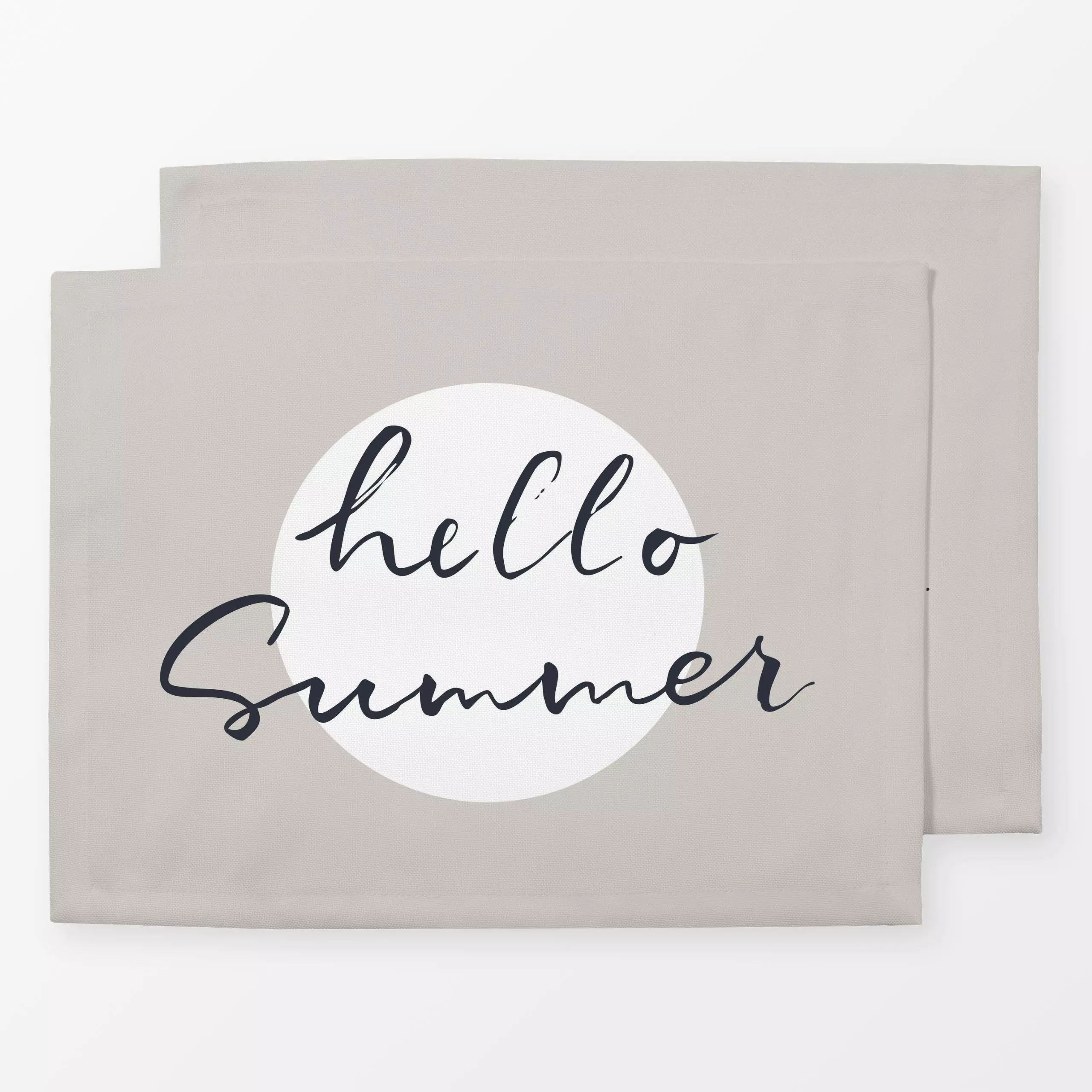 Tischset hello Summer sun beige - Sommer, Sport, Sprüche & Schriftzüge - von „Katrin Graff"; Garten, Sonnenuntergang, Sonne,...