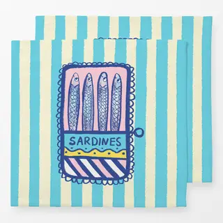 Servietten Sardinen hellblau Streifen