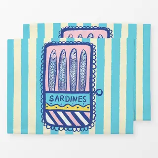 Tischset Sardinen hellblau Streifen