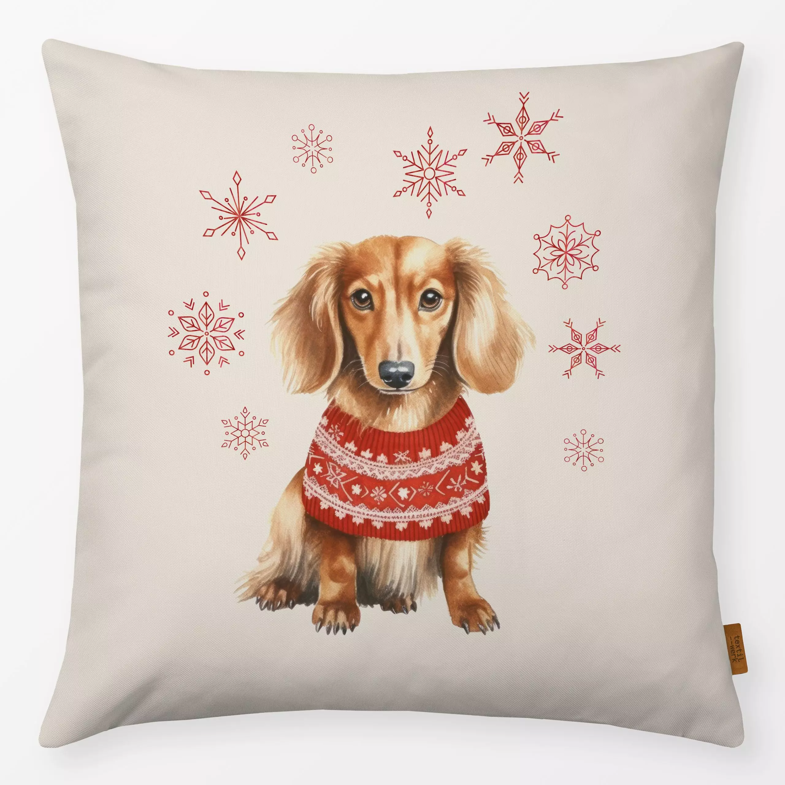 Kissen Weihnachtsdackel - Tiere, Weihnachten, Retro & Vintage - von „Uta Naumann"; Wasserfarben, Retro, Hund, Sterne, vintag...