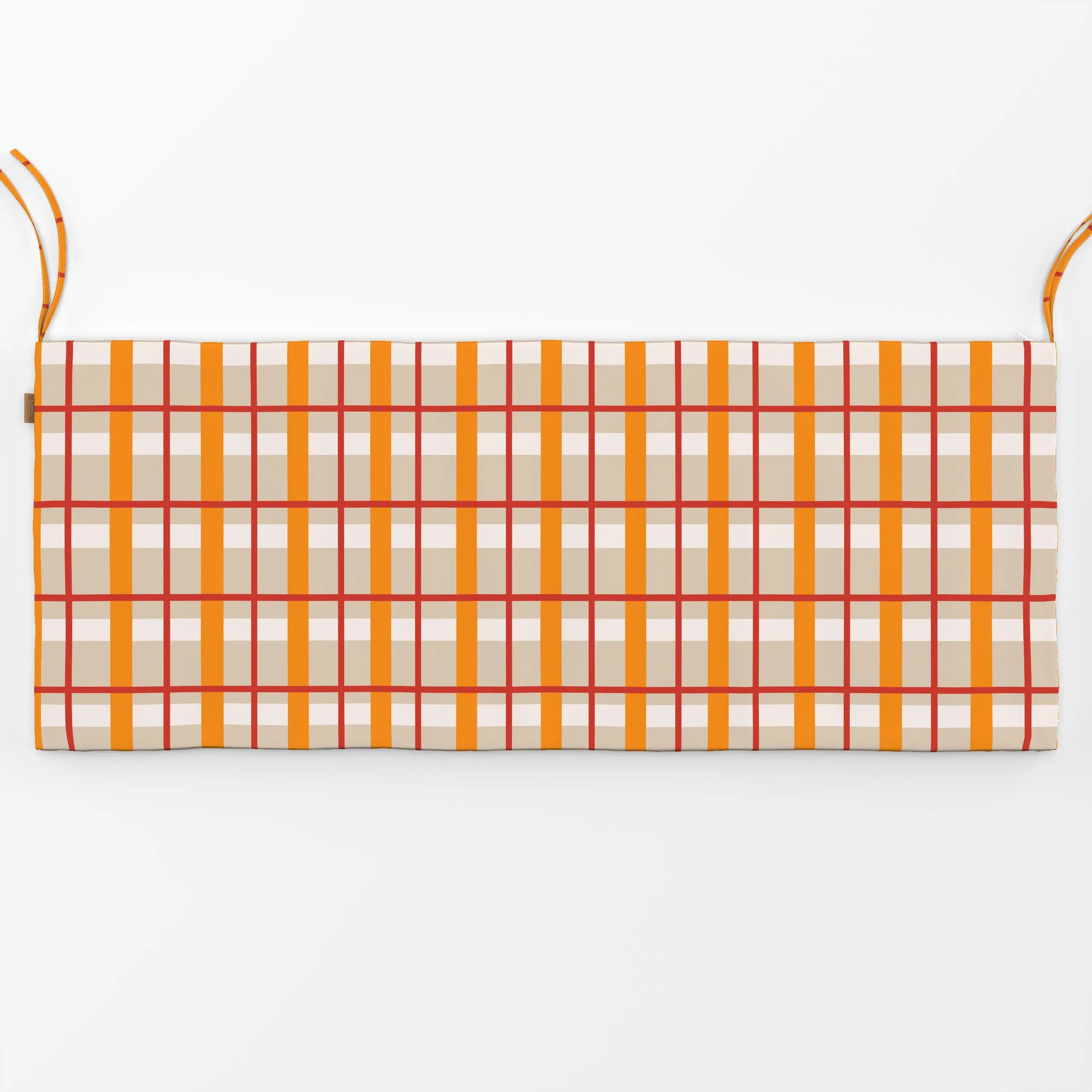 Bankauflage Christmas Plaid Glow - Weihnachten, Symbole & Muster - von „Jana Driver"; Orange, Weihnachten, beige, Karo, rot,...