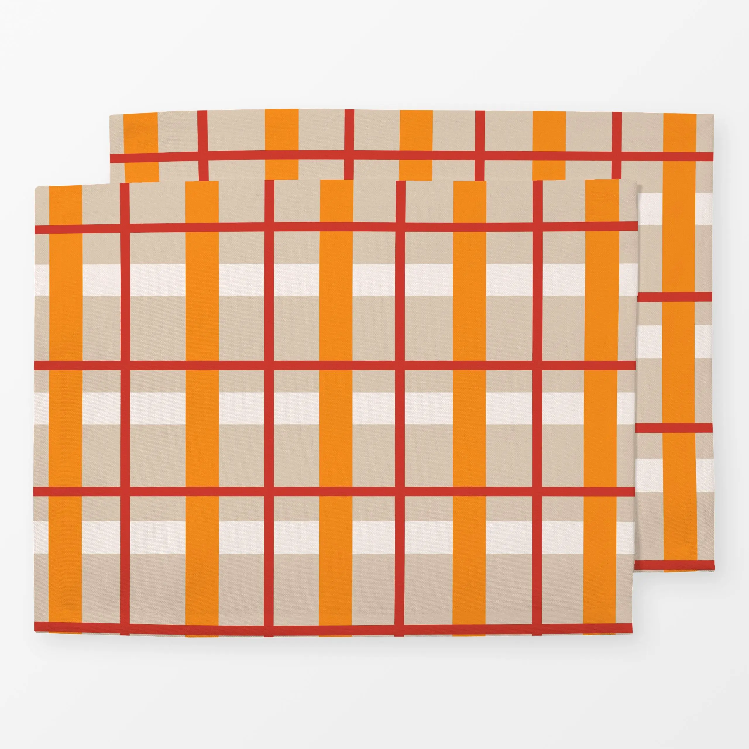 Tischset Christmas Plaid Glow - Weihnachten, Symbole & Muster - von „Jana Driver"; Orange, Weihnachten, beige, Karo, rot, ka...