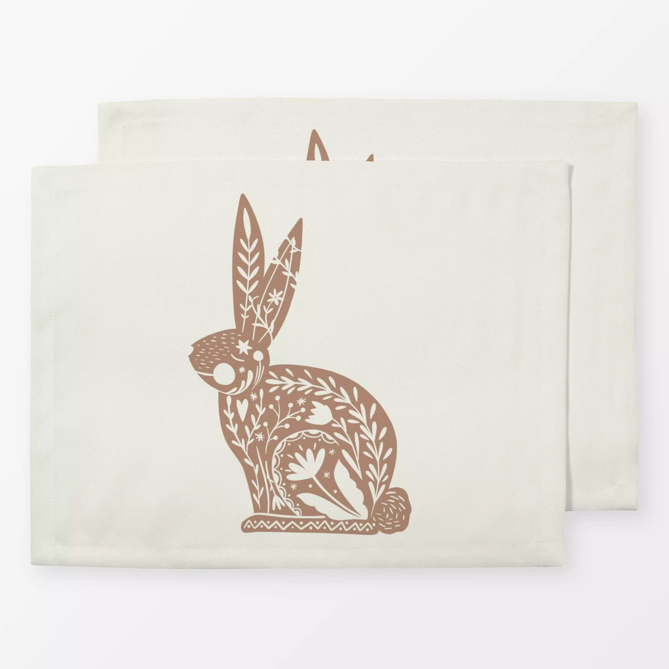 Tischset Folk Osterhase Braun, Blumen, Tiere, Ostern, von DEINKI Studio