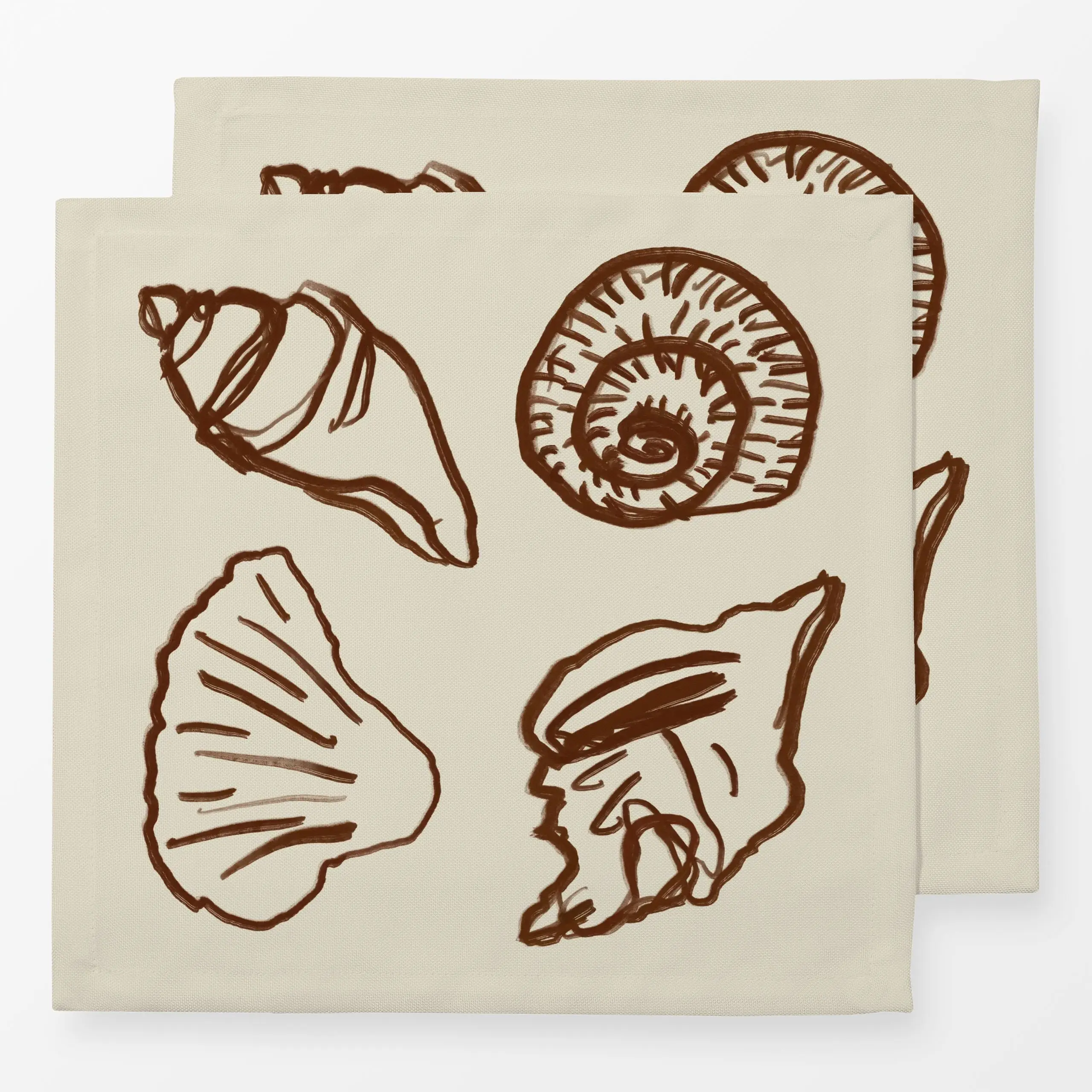 Servietten Shells Outline Red - Sommer - von „KunstbyStephie"; minimal, Strand, beige, Muscheln, coastal, handgemalt, ocean,...