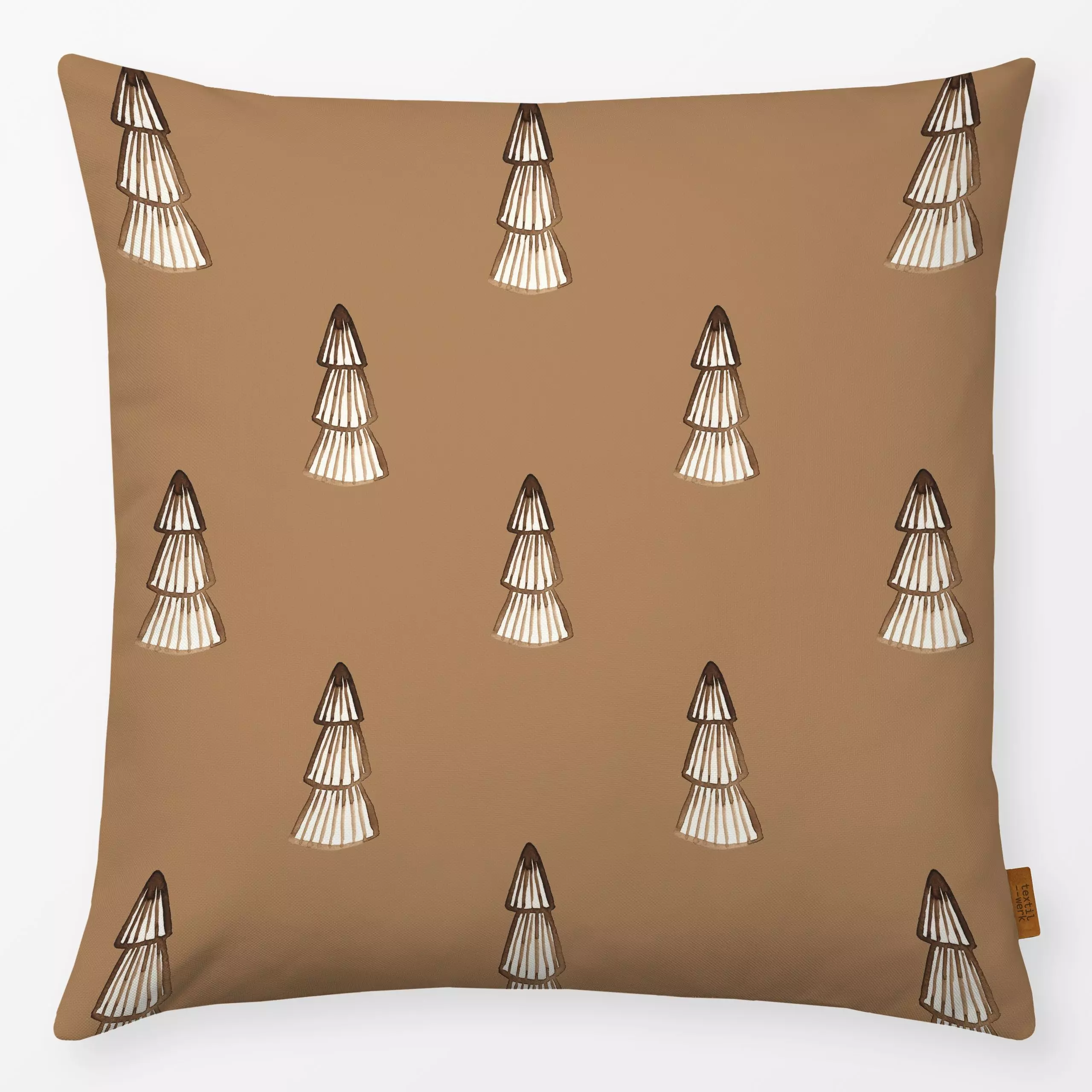 Kissen Trees pattern brown - Weihnachten, Winter - von „Lena Yokota"; boho, Muster, Tannenbaum, Weihnachten, Winter, pattern...