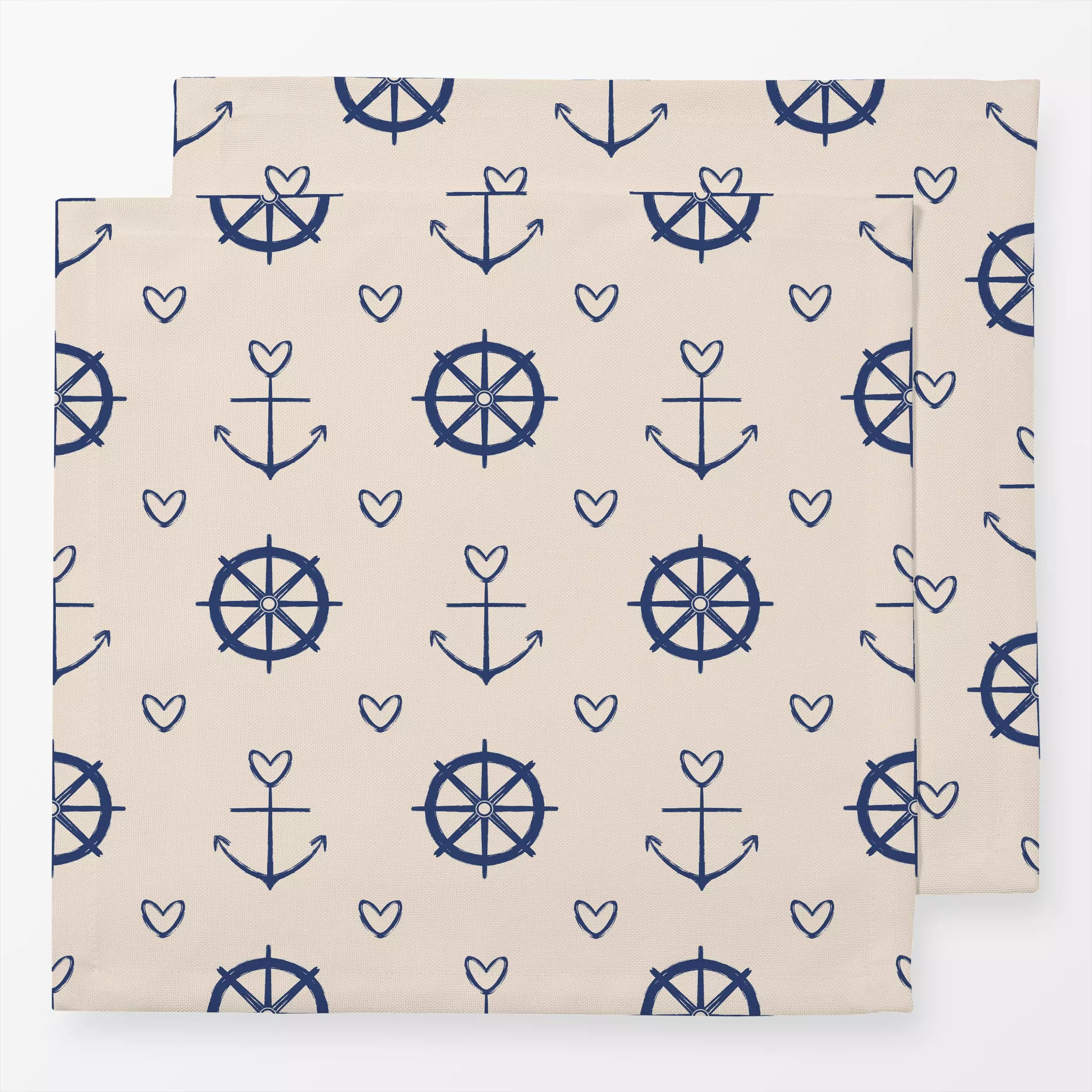 Servietten Anker und Herz Beige Blau - Sommer, Symbole & Muster - von „Mareen Heinz"; abstrakt, Meer, Sand, Herzen, beige, m...