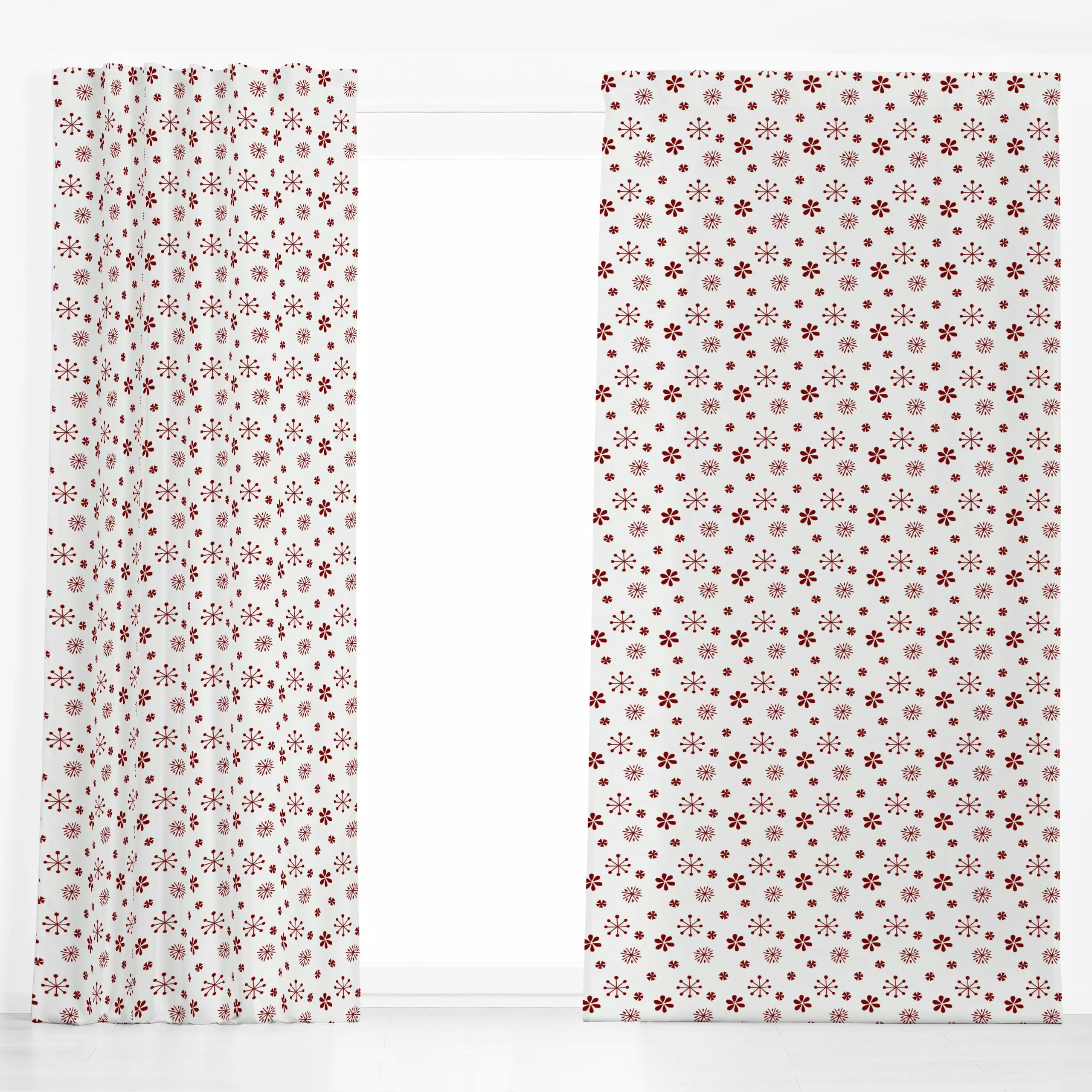 Dekovorhang Schneeflocken und Blüten Rot - Weihnachten, Winter - von „Kerstin Ax"; Muster, skandinavisch, Blüten, Schneefloc...