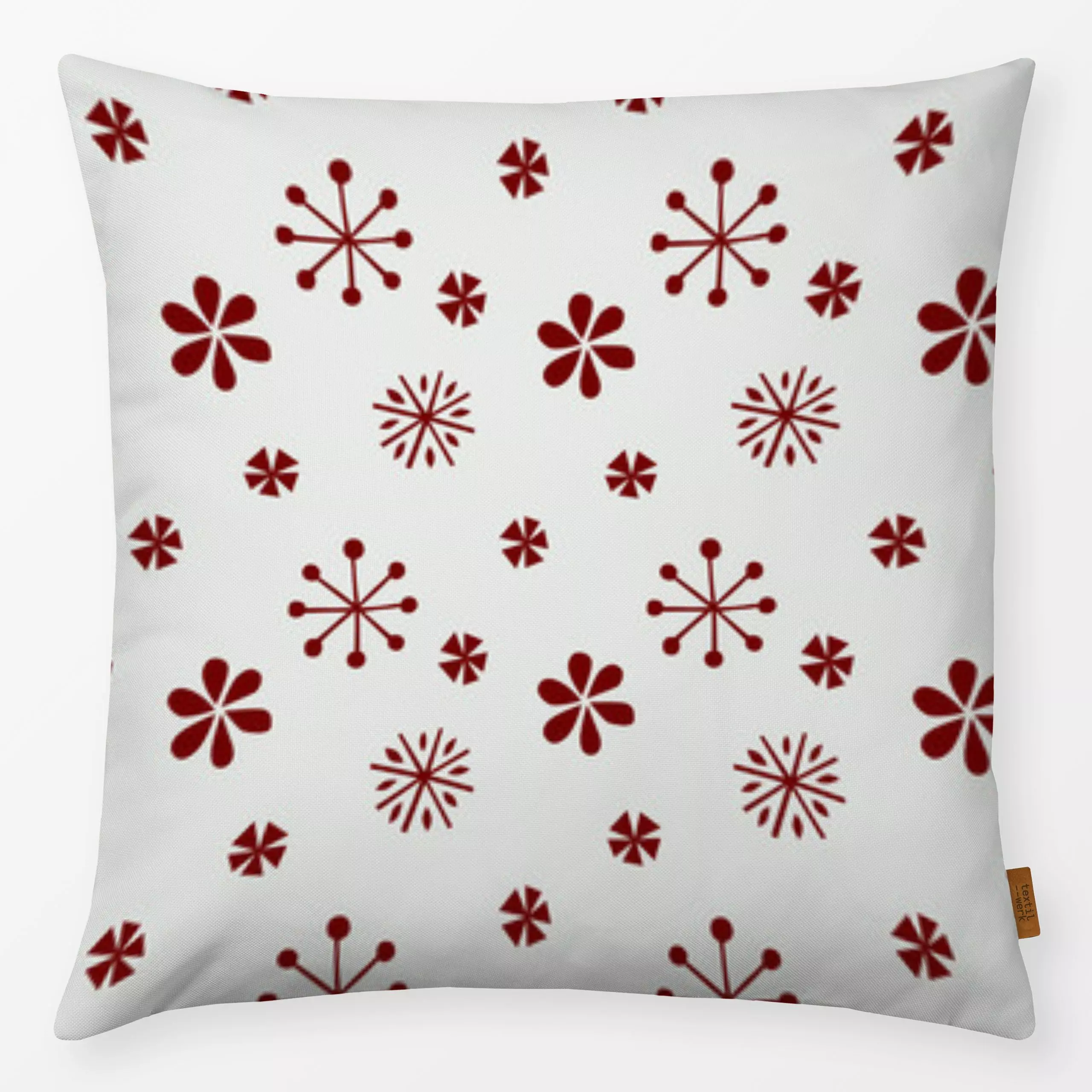 Kissen Schneeflocken und Blüten Rot - Weihnachten, Winter - von „Kerstin Ax"; Muster, skandinavisch, Blüten, Schneeflocken, ...