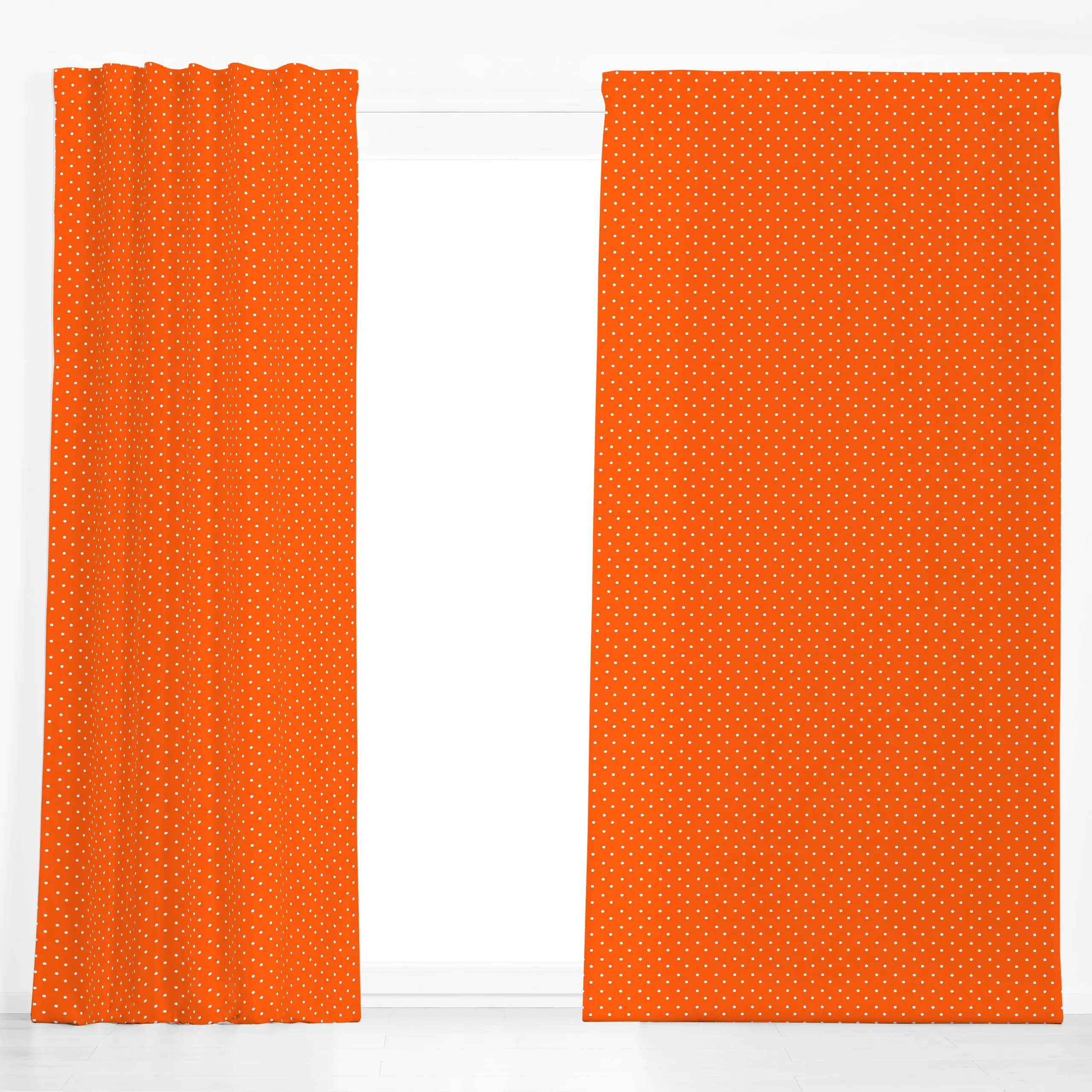 Dekovorhang Polkadots Halbversatz Orange - Symbole & Muster - von „Sophie Augustin Illustration"; Punkte, Retro, Dots, vinta...