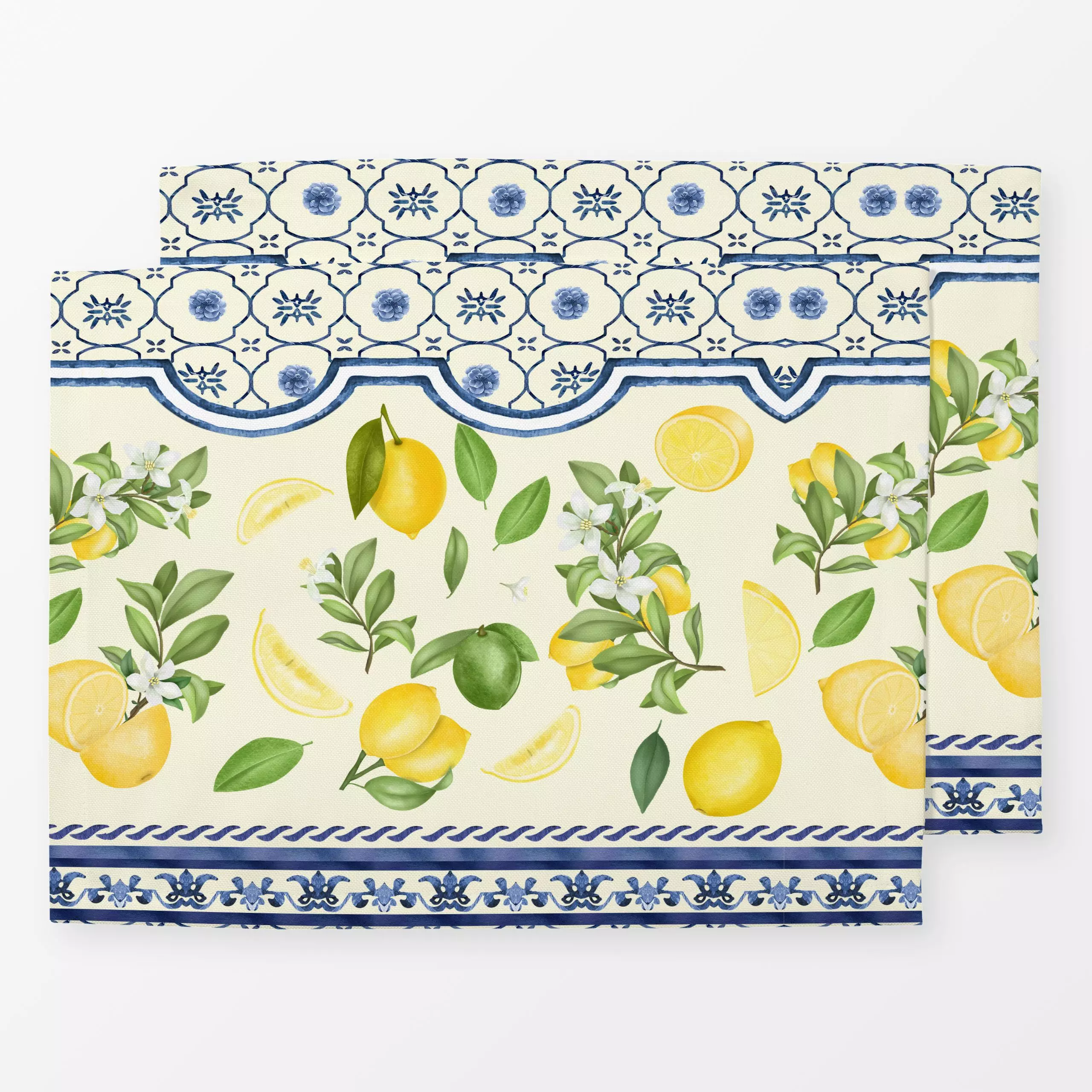Tischset Mittelmeer Sommer - Blumen & Florales, Sommer - von „Uta Naumann"; boho, Blätter, mediterran, Zitronen, Bohemian, M...