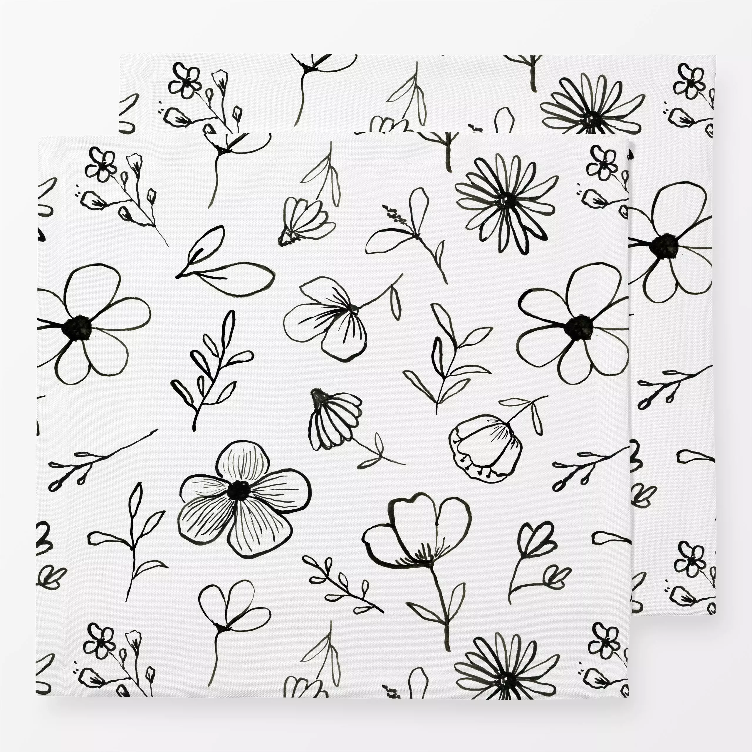 Servietten Black And White Florals - Blumen & Florales, Frühling - von „Lena Yokota"; Blumen, floral, flower, lineart, black...