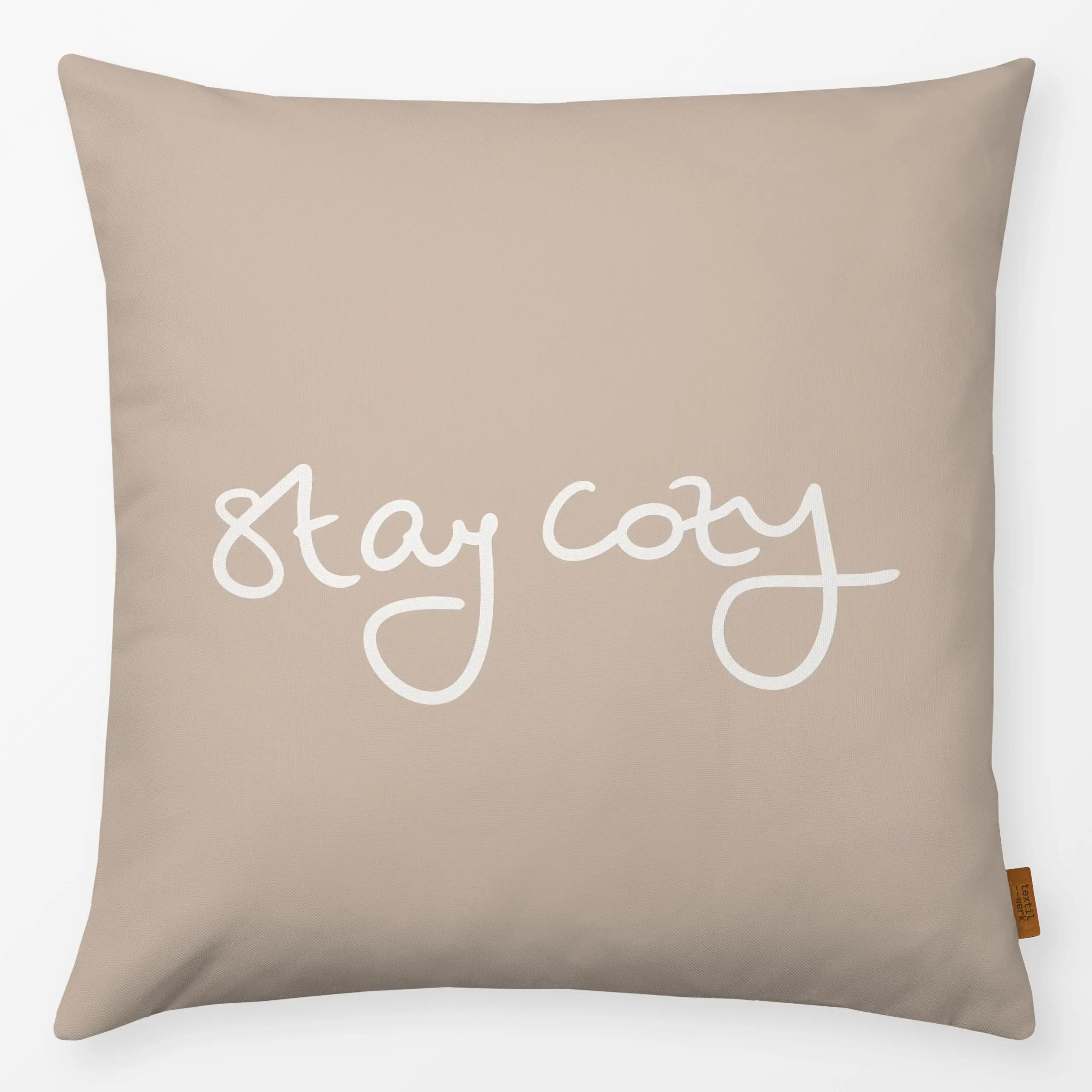 Kissen Stay Cozy sand beige - Herbst, Sprüche & Schriftzüge, Winter - von „Karen Menzenbach"; Home, Hygge, Cozy, beige, Spru...