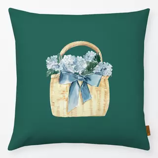 Kissen Korbtasche mit Hortensie grün