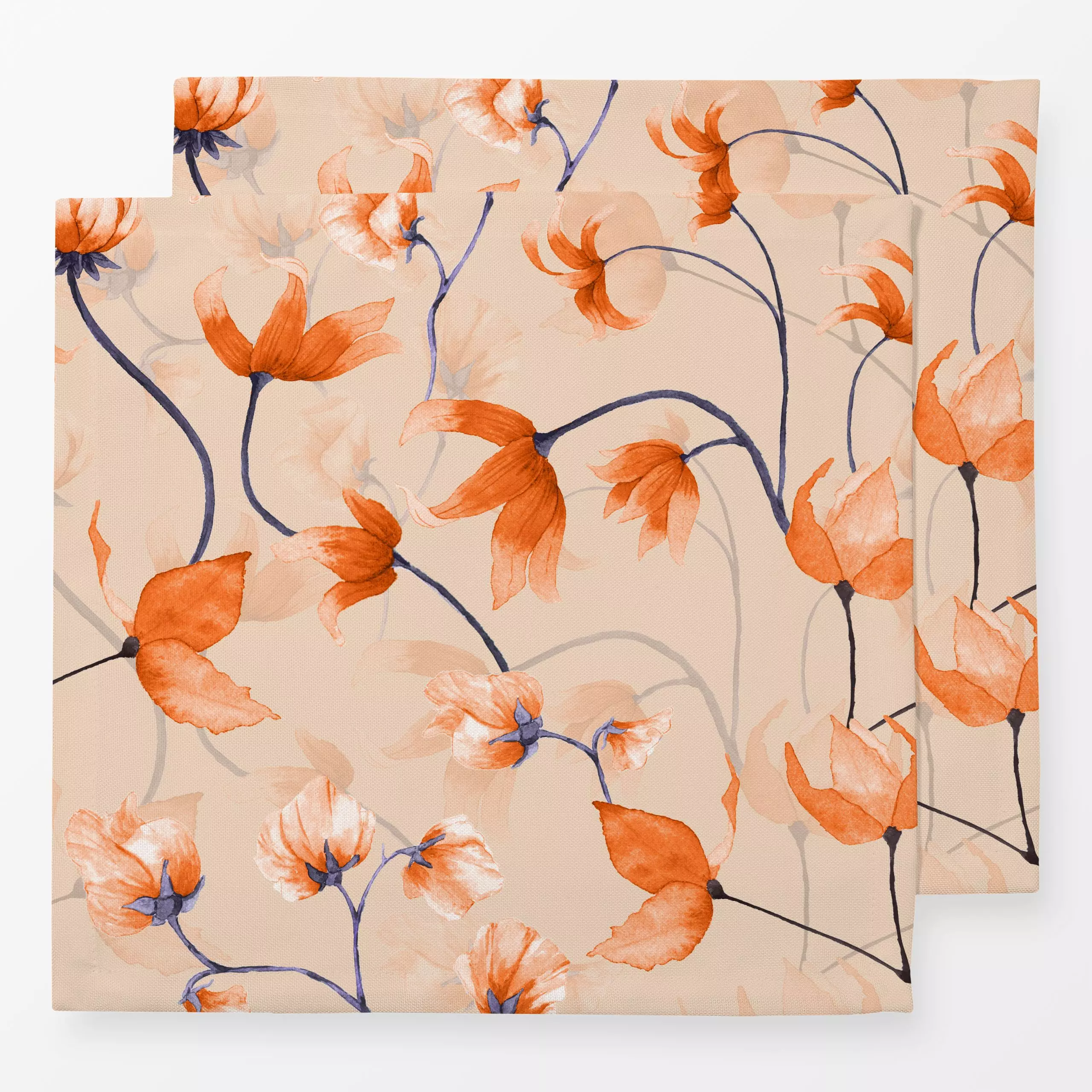 Servietten Orange Frühlingsblüten - Blumen & Florales, Frühling - von „Uta Naumann"; boho, Muster, Wasserfarben, Blumen, Blü...