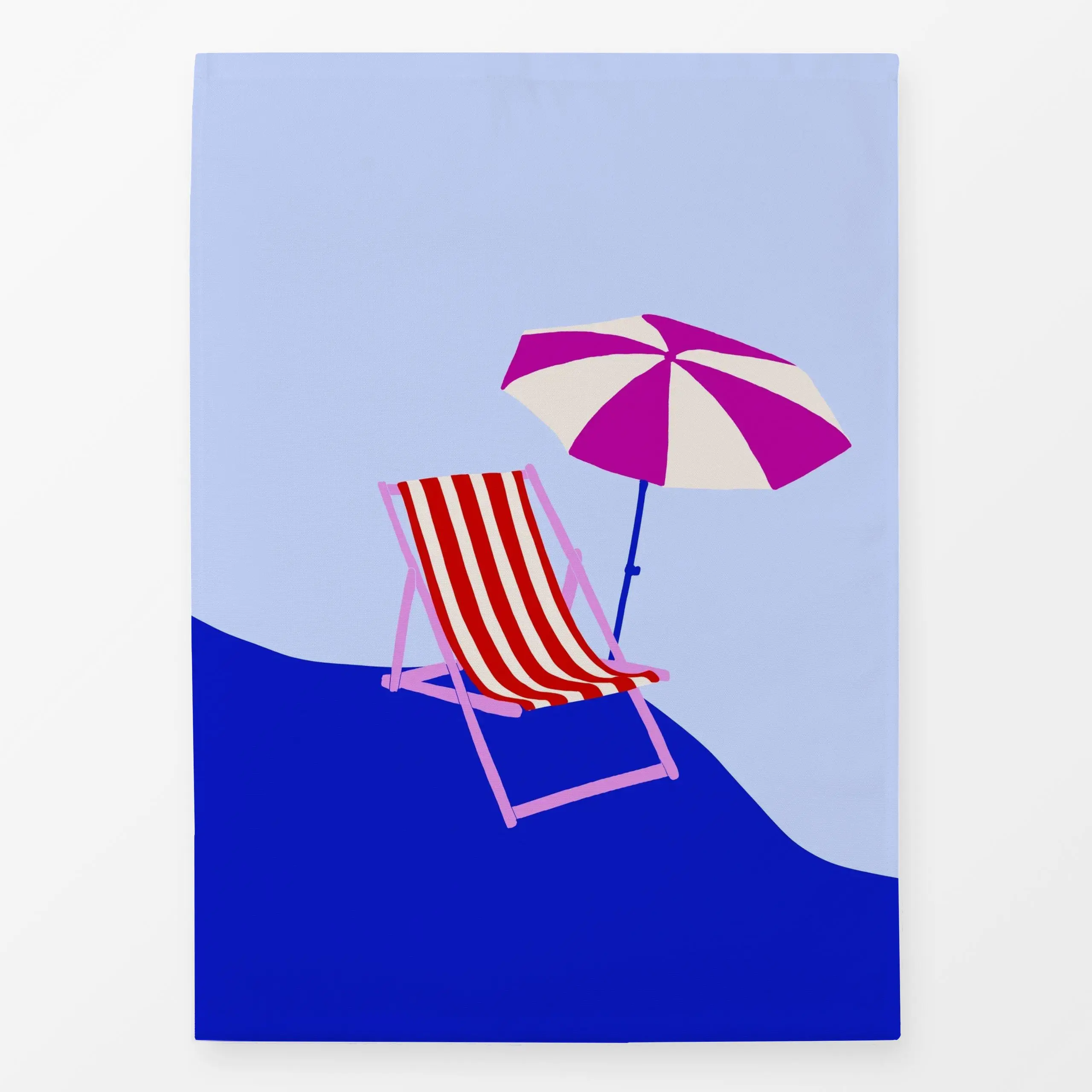 Geschirrtücher Liegestuhl Strand Blau - Sommer - von „Sophie Augustin Illustration"; Meer, Strand, Sommer, pool, Sonnenschir...