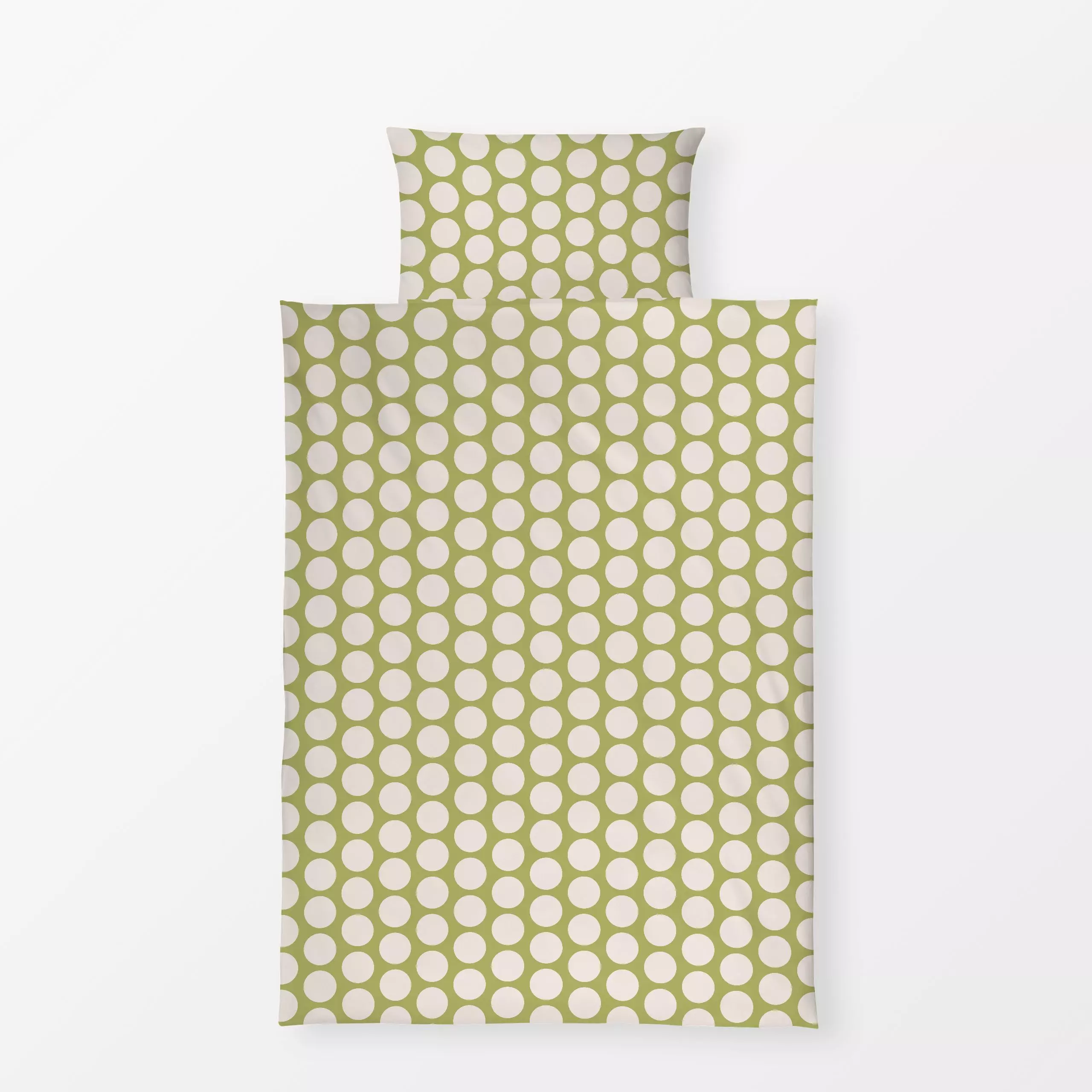 Bettwäsche Polkadots grün - Herbst, Symbole & Muster - von „Andrea Liesert"; Muster, Punkte, Retro, Garten, Hygge, Polkadots...