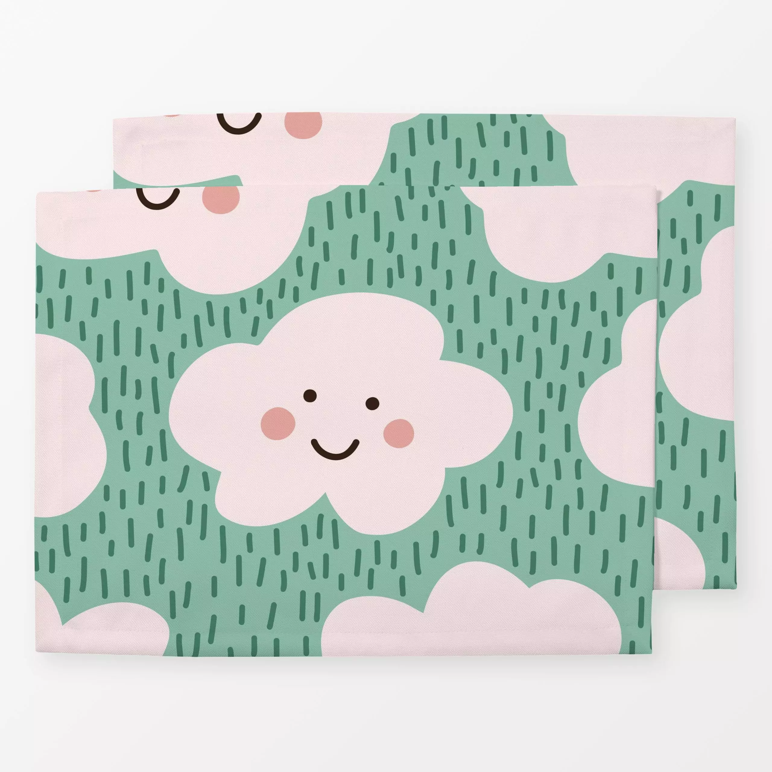Tischset Happy Clouds grün - Kinderzimmer & Motive für Kinder, Symbole & Muster - von „Kathrin Woo"; Muster, Kinder, niedlic...