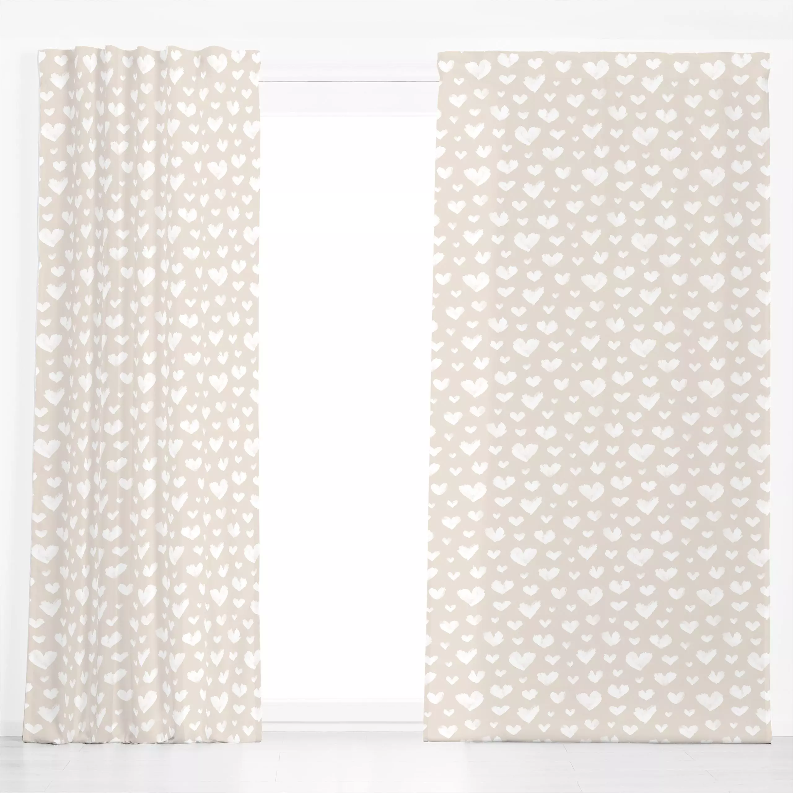 Dekovorhang Resümee Liebe 2 - Liebe, Romantik & Pride, Sommer - von „Primus Pattern"; Wasserfarben, minimal, Sand, Herzen, L...