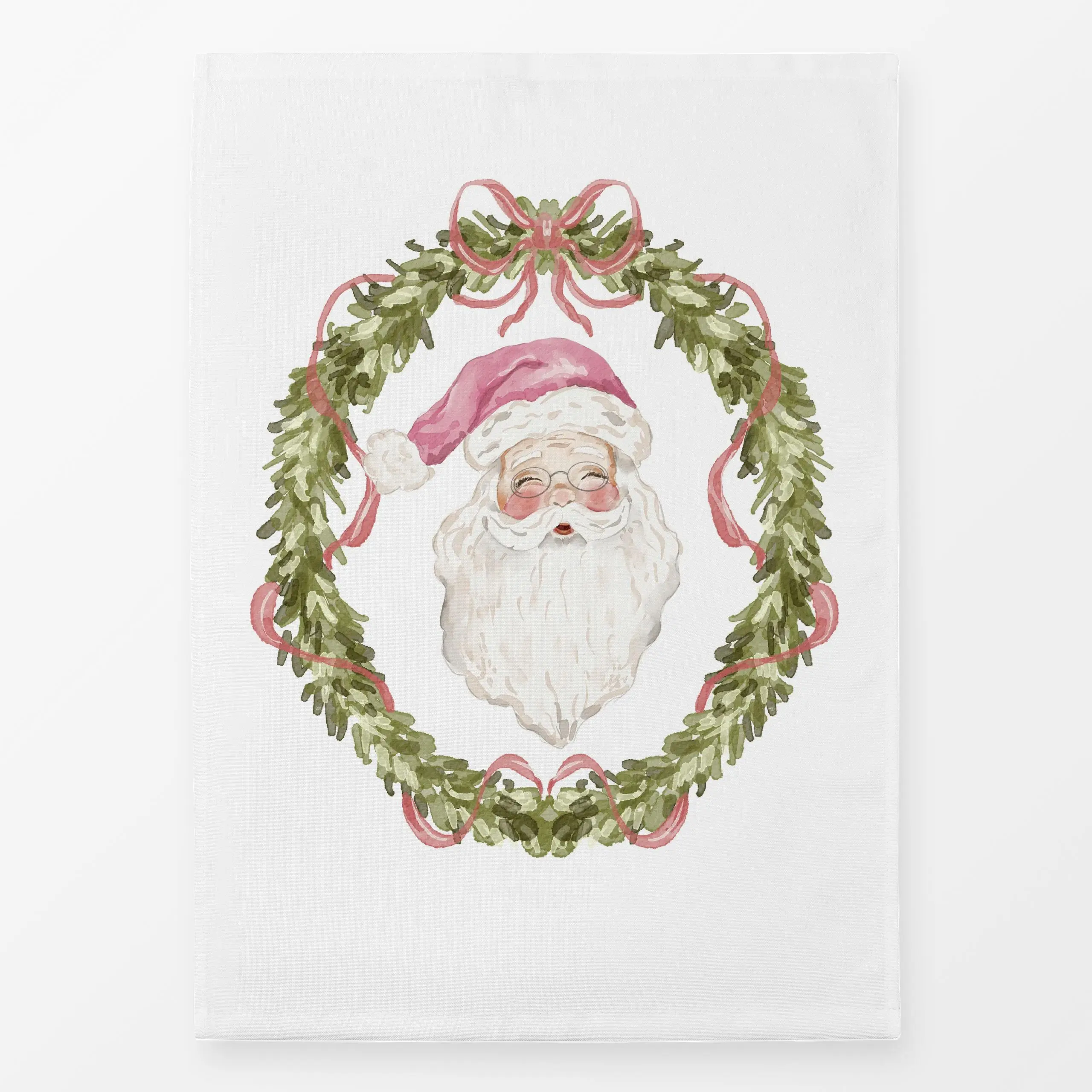 Geschirrtücher Weihnachtskranz Nostalgie - Weihnachten, Retro & Vintage - von „Uta Naumann"; Aquarell, Weihnachtsmann, niedl...