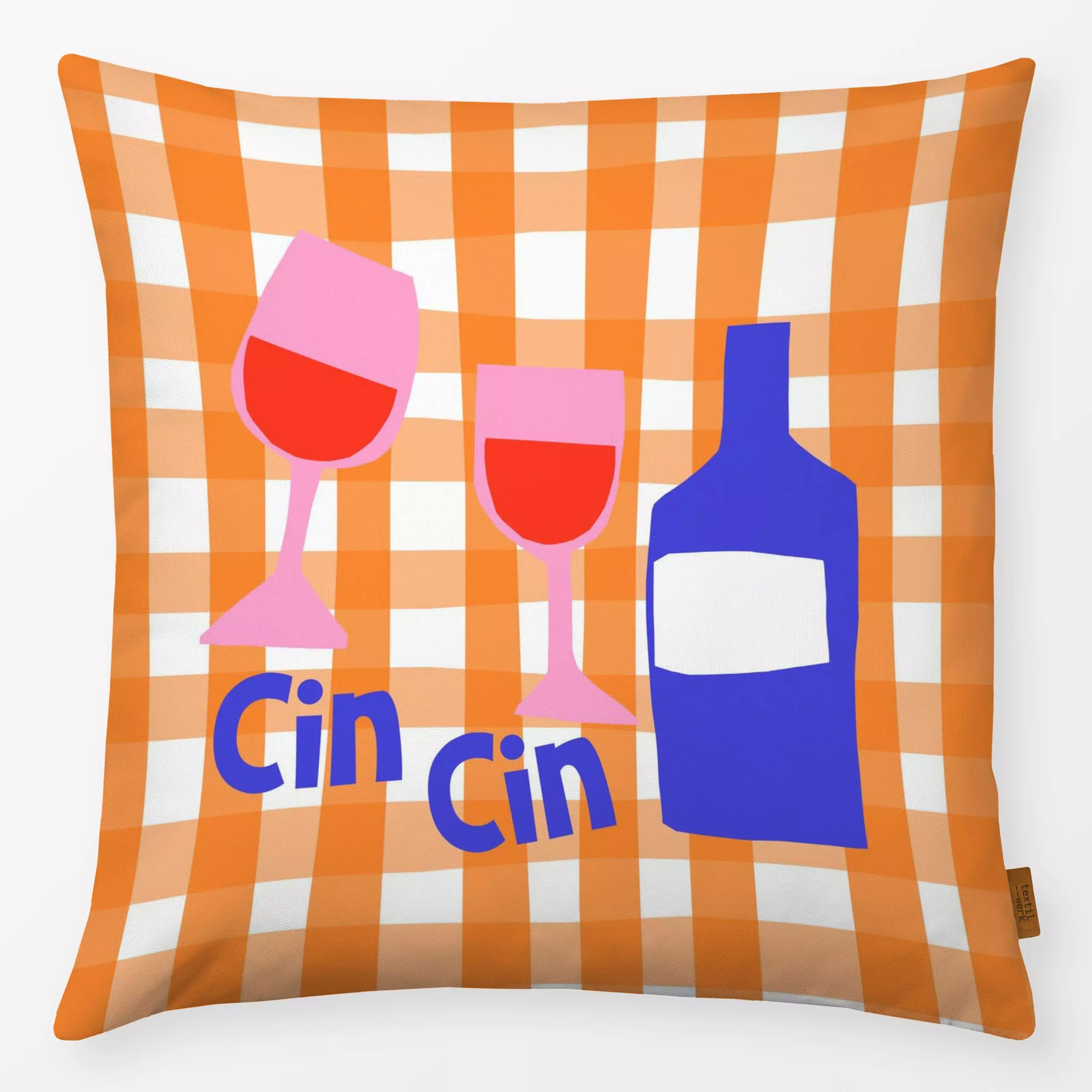Kissen Cin Cin - Küche, Essen & Trinken - von „Lisa Jasmin Bauer"; Wein, Italien, cutouts, papercut, paperart