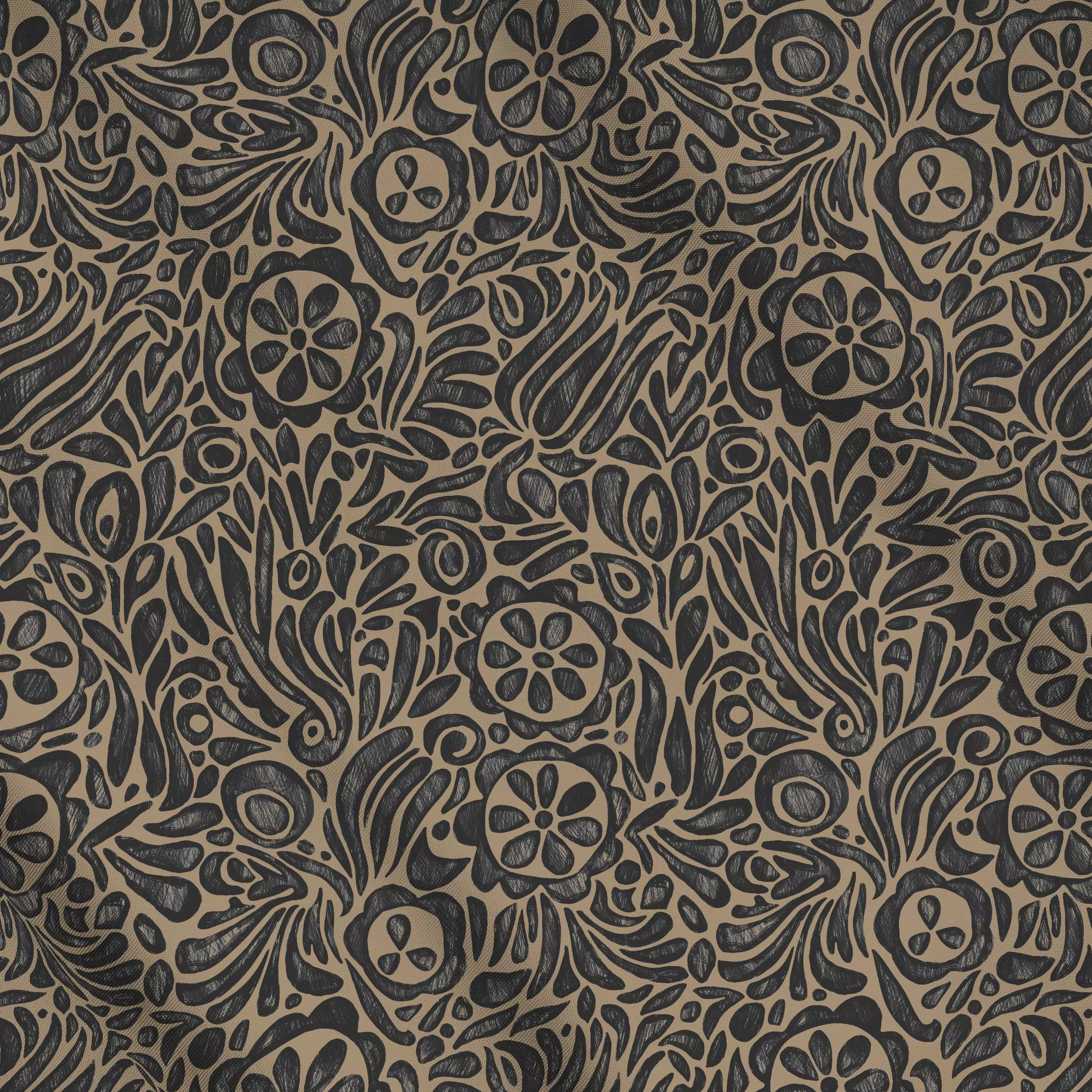 Meterware Paisley dark sand black, Blumen, gemustert, von Studio Kesse