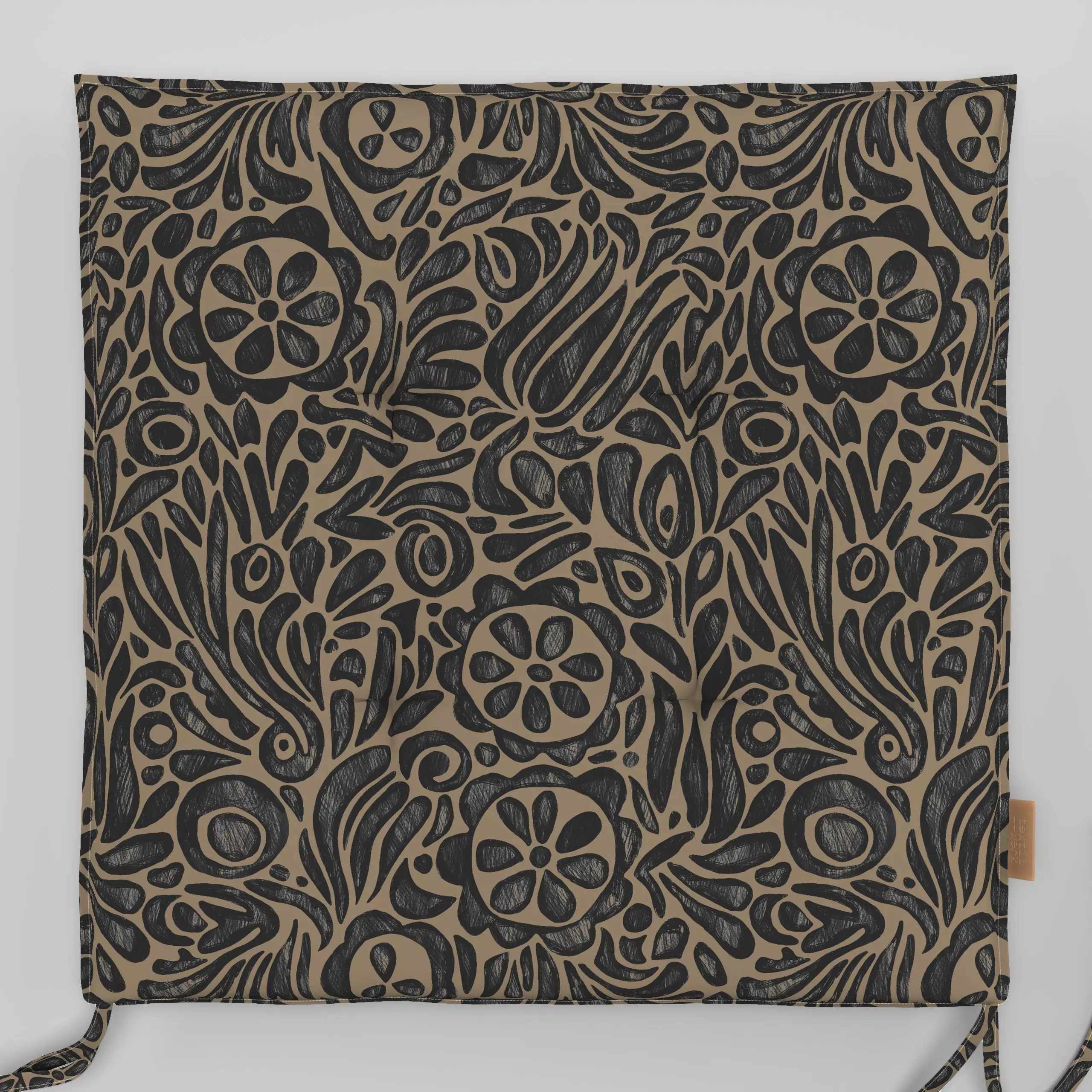 Sitzkissen Paisley dark sand black - Blumen & Florales, Symbole & Muster - von „Studio Kesse"; marrakesch, marrokko, boho, S...